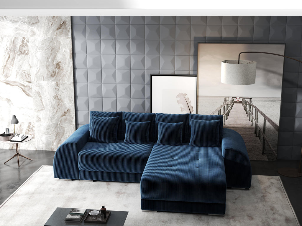 Colțar extensibil dumonde cu ladă de depozitare si sezut confortabil din spuma high-density, Verona Zoom Albastru II 290x185 cm
