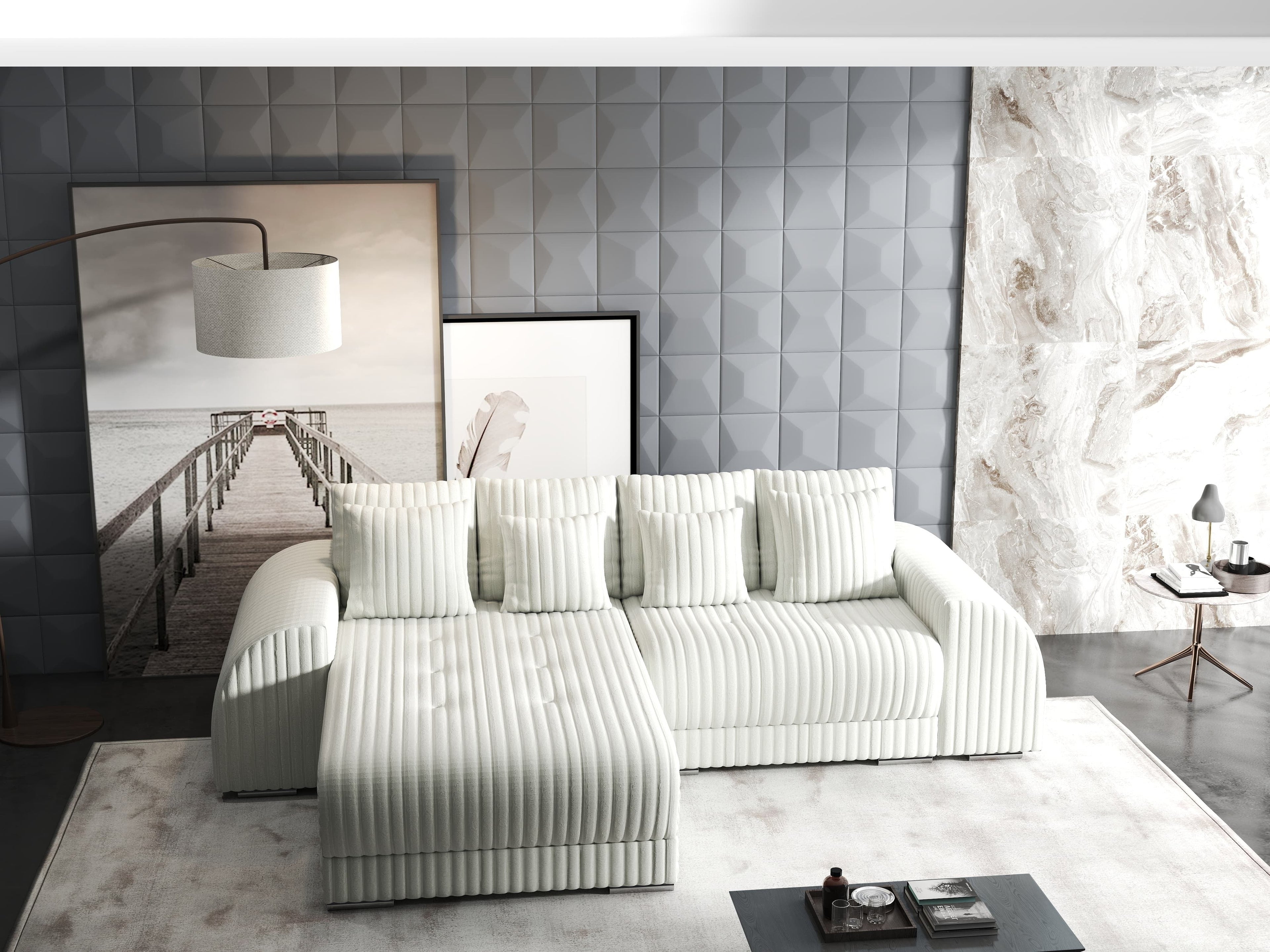 Colțar extensibil dumonde cu ladă de depozitare si sezut confortabil din spuma high-density, Verona Ambience Ivory 290x185 cm