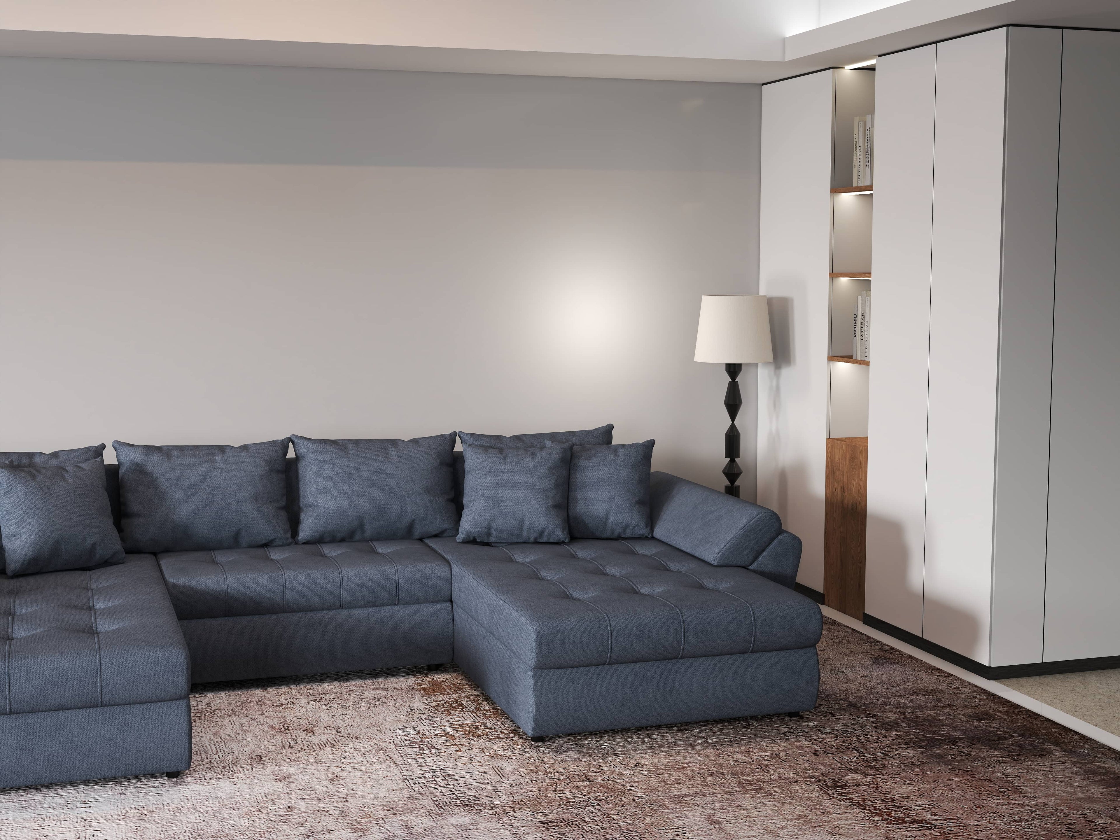 Colțar extensibil dumonde cu ladă de depozitare si sezut confortabil din spuma high-density, Loana U Enjoy Antracit 355x185 cm