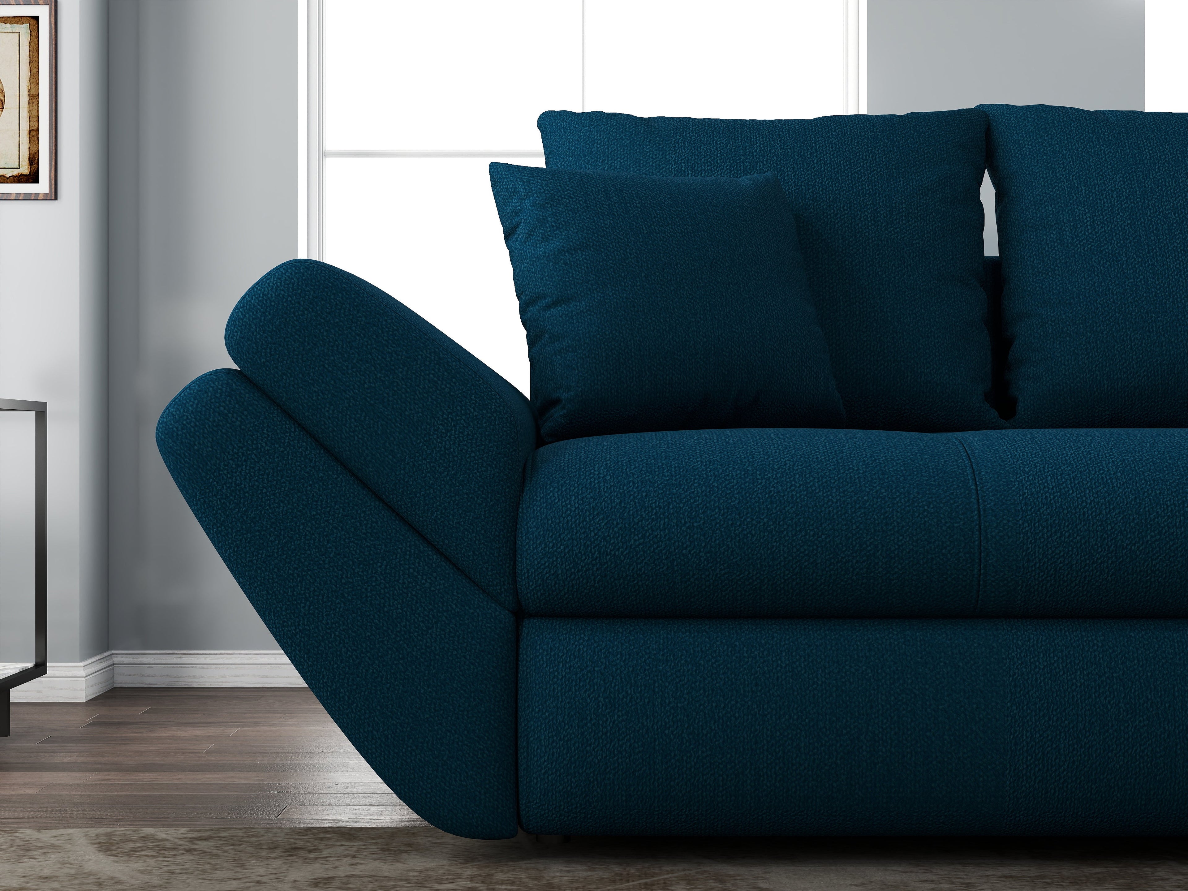 Canapea extensibilă dumonde cu ladă de depozitare si sezut confortabil din spuma high-density, Loana Enjoy Petrol 250x100 cm