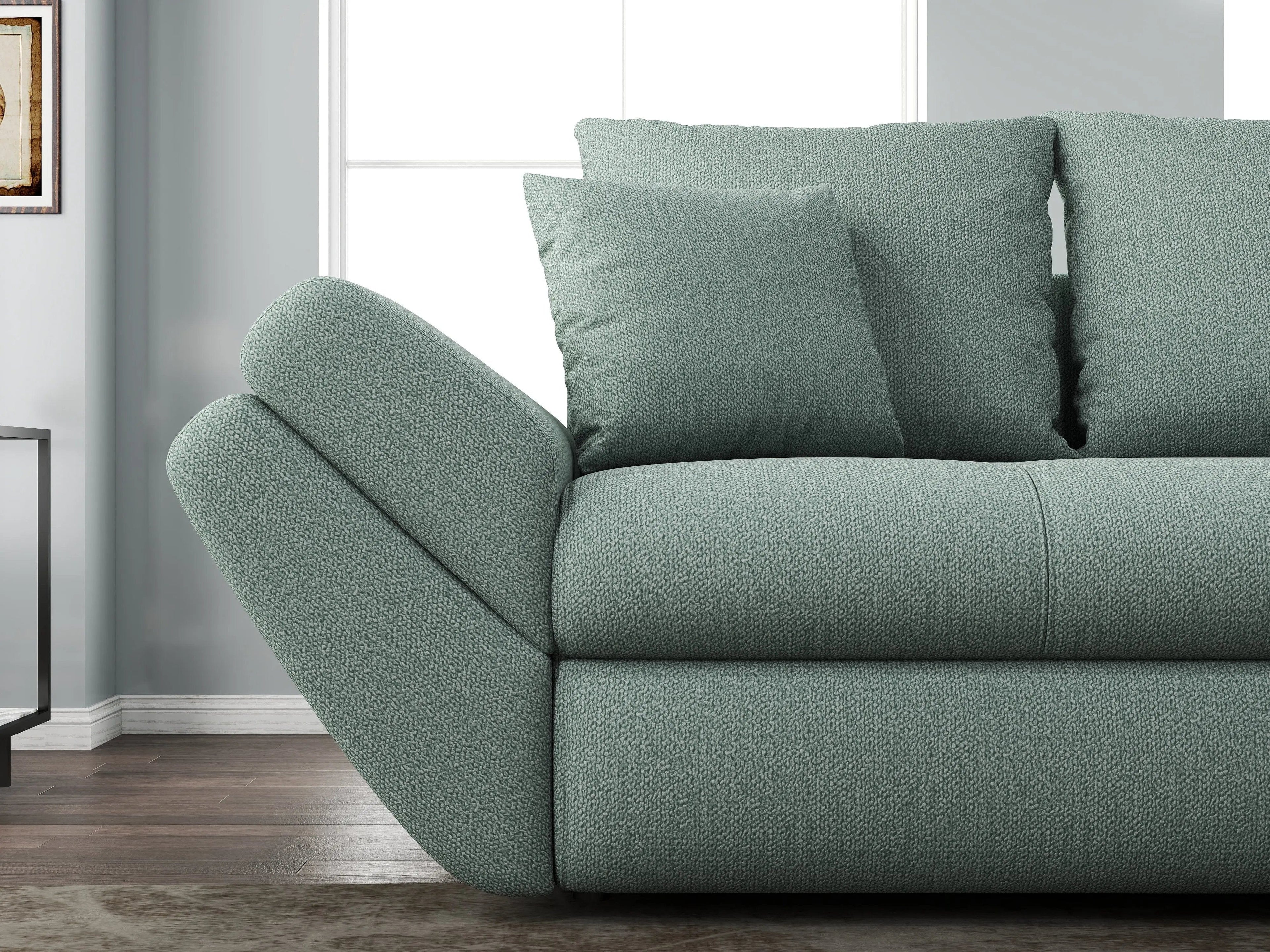 Canapea extensibilă dumonde cu ladă de depozitare si sezut confortabil din spuma high-density, Loana Enjoy Mint 250x100 cm