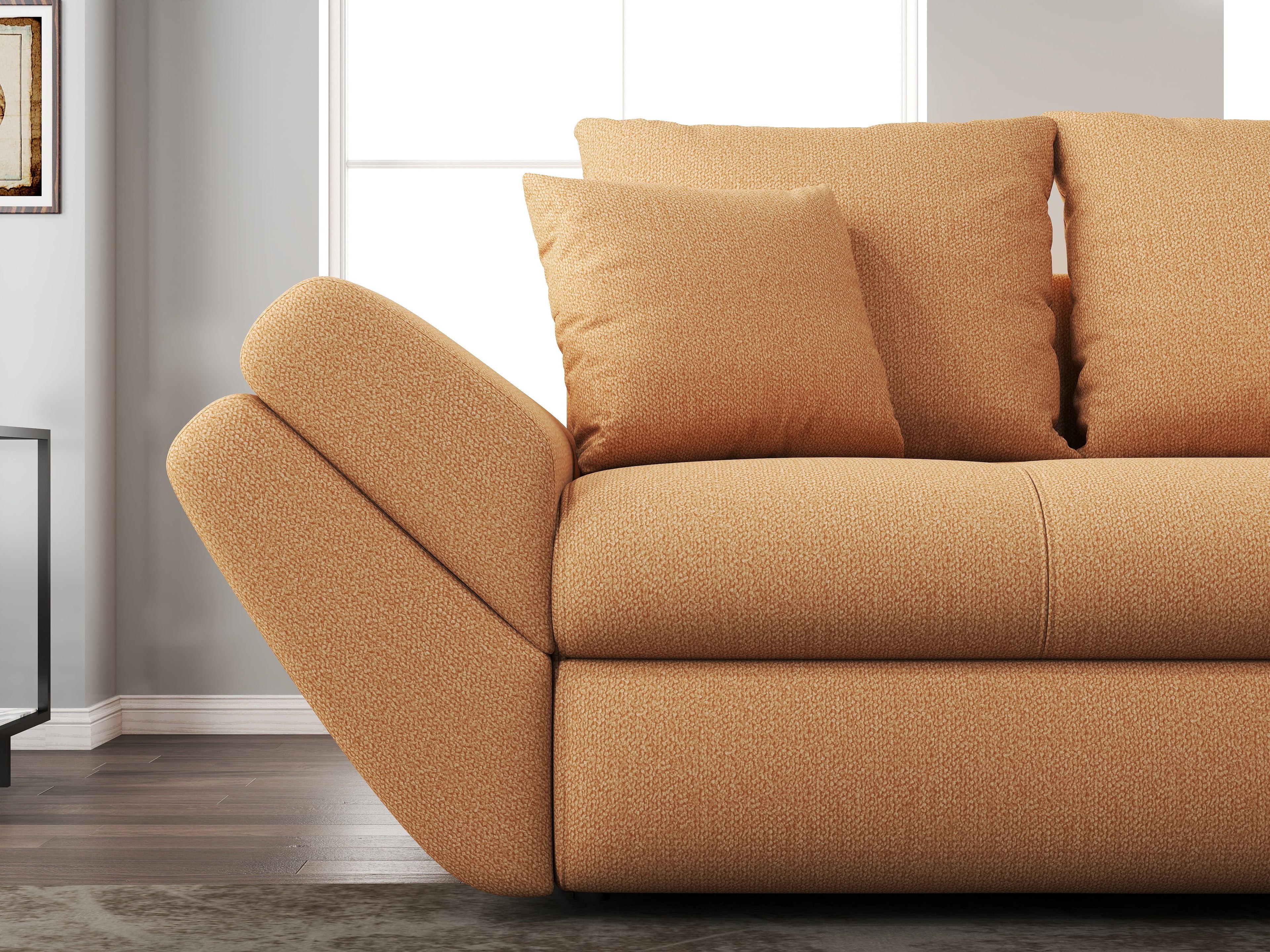 Canapea extensibilă dumonde cu ladă de depozitare si sezut confortabil din spuma high-density, Loana Enjoy Mango 250x100 cm