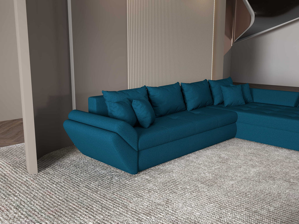 Colțar extensibil dumonde cu ladă de depozitare si sezut confortabil din spuma high-density, Loana XL Enjoy Petrol II 335x185 cm