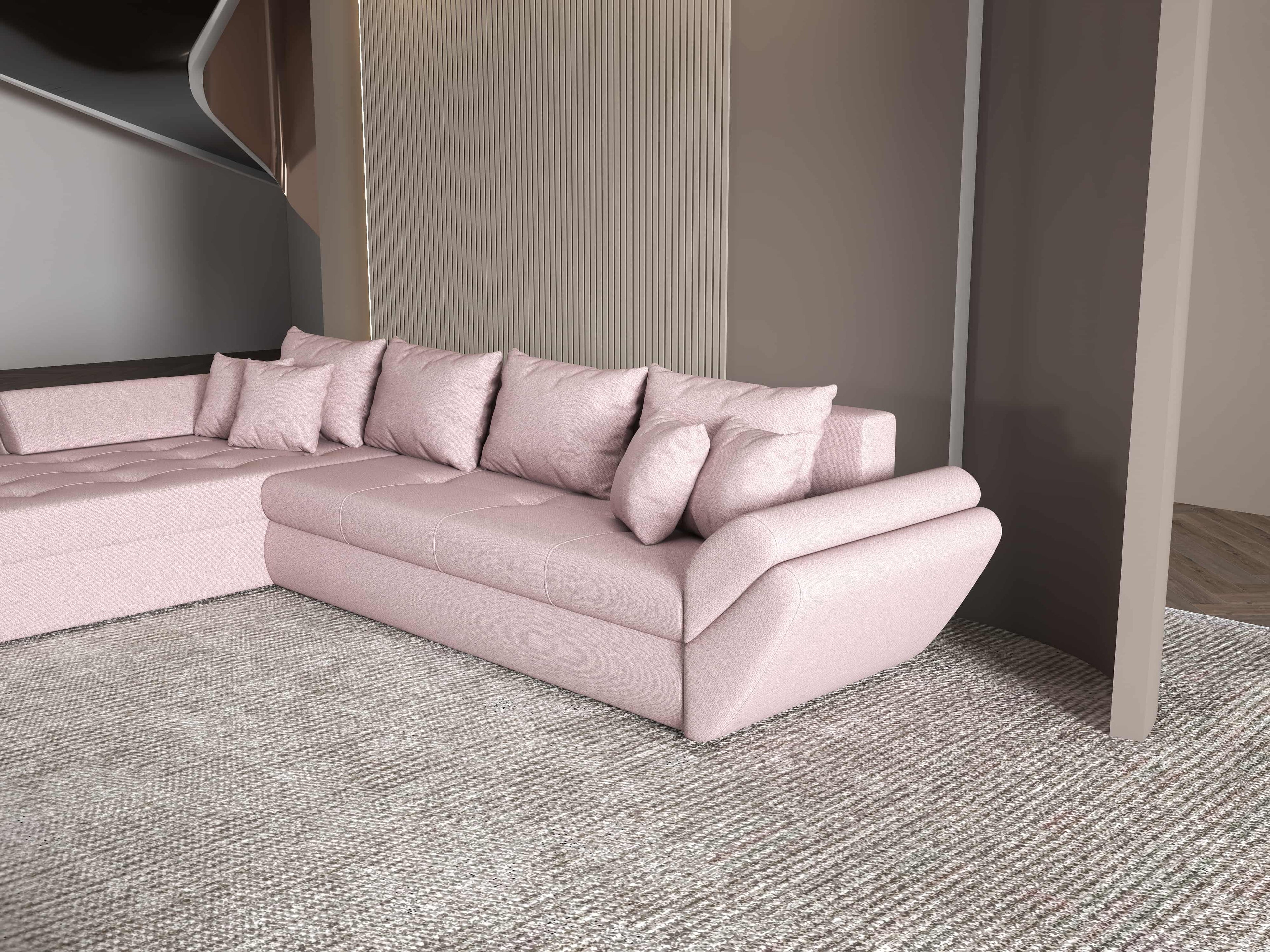 Colțar extensibil dumonde cu ladă de depozitare si sezut confortabil din spuma high-density, Loana XL Enjoy Flamingo 335x185 cm