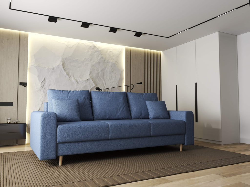 Canapea extensibilă dumonde cu ladă de depozitare si sezut confortabil din spuma high-density, Kronos Enjoy Albastru 210x100 cm
