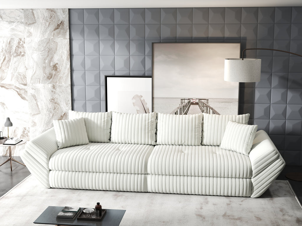 Canapea extensibilă dumonde cu ladă de depozitare si sezut confortabil din spuma high-density, Loana Ambience Ivory 300x100 cm
