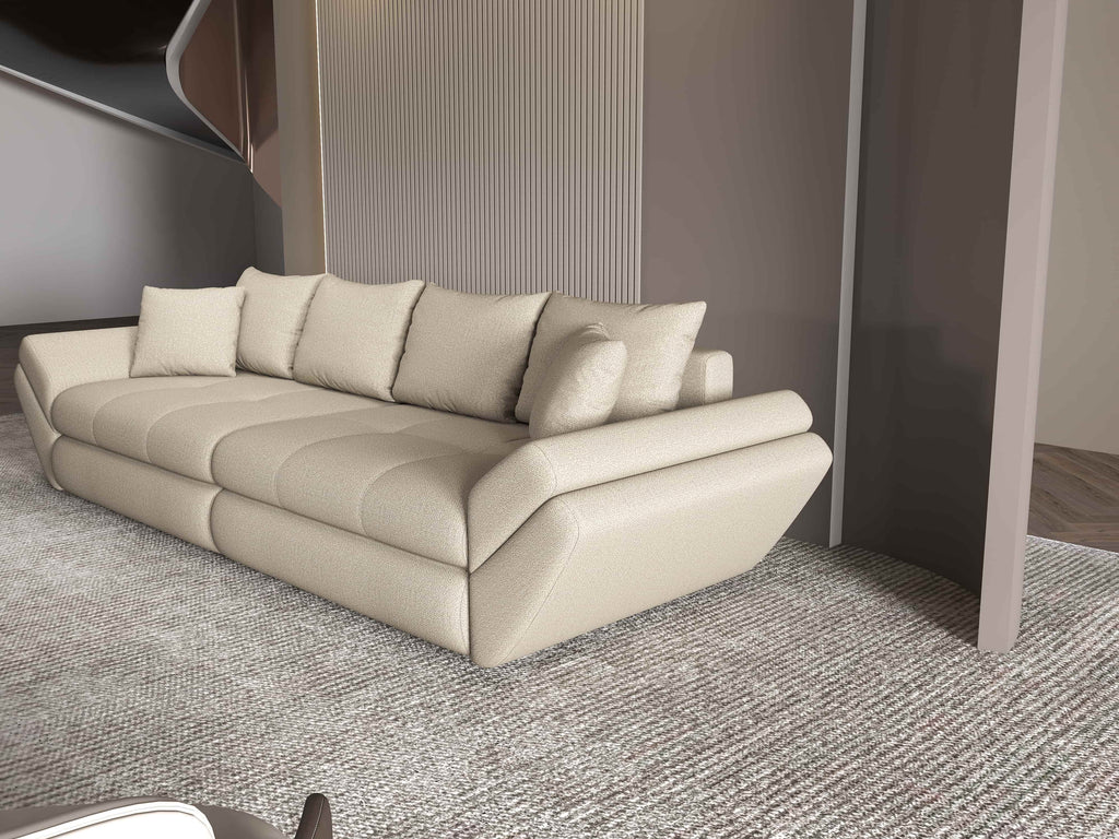 Canapea extensibilă dumonde cu ladă de depozitare si sezut confortabil din spuma high-density, Loana Enjoy Camel 300x100 cm