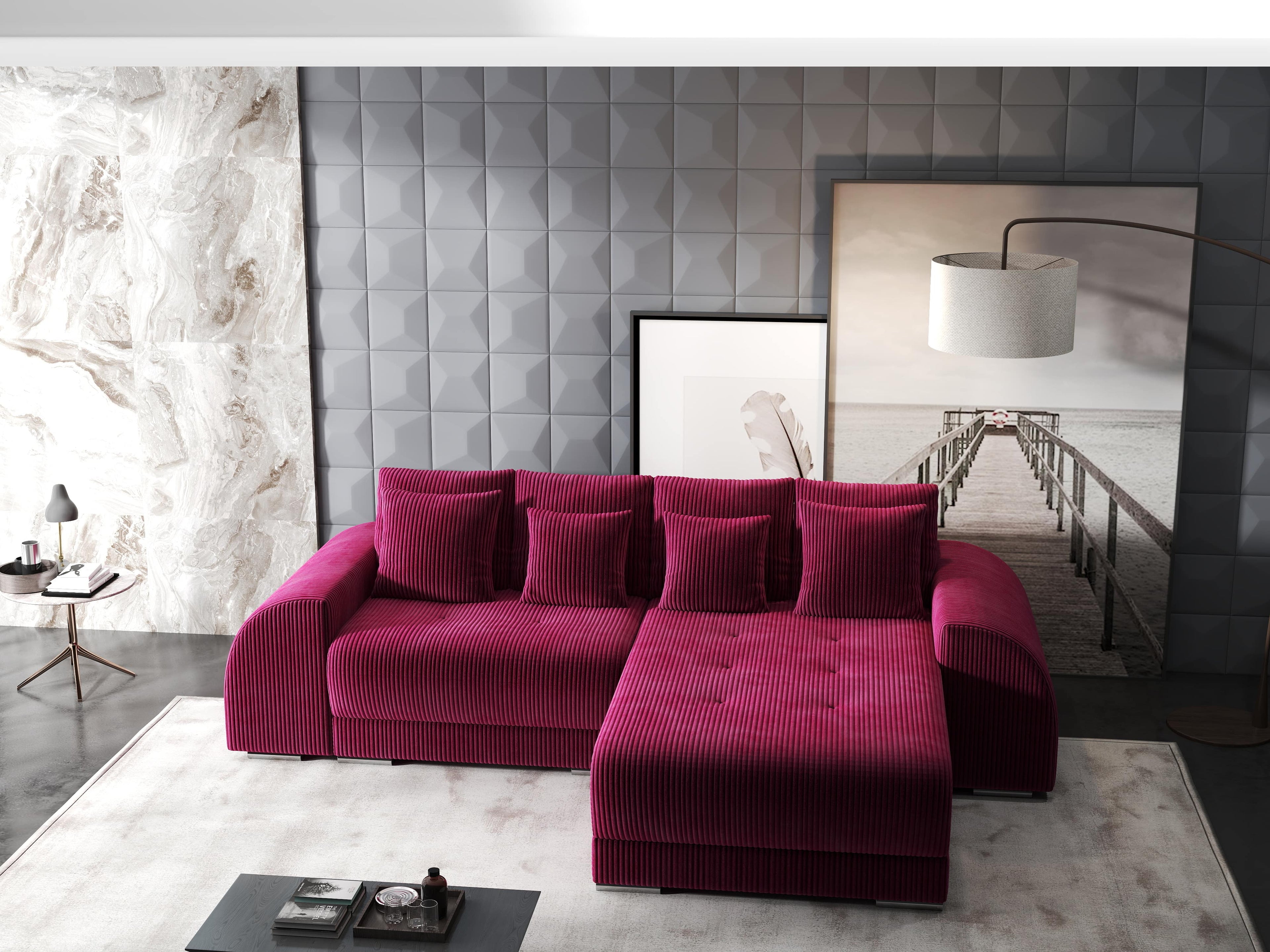 Colțar extensibil dumonde cu ladă de depozitare si sezut confortabil din spuma high-density, Verona Zoom Rosu II 290x185 cm