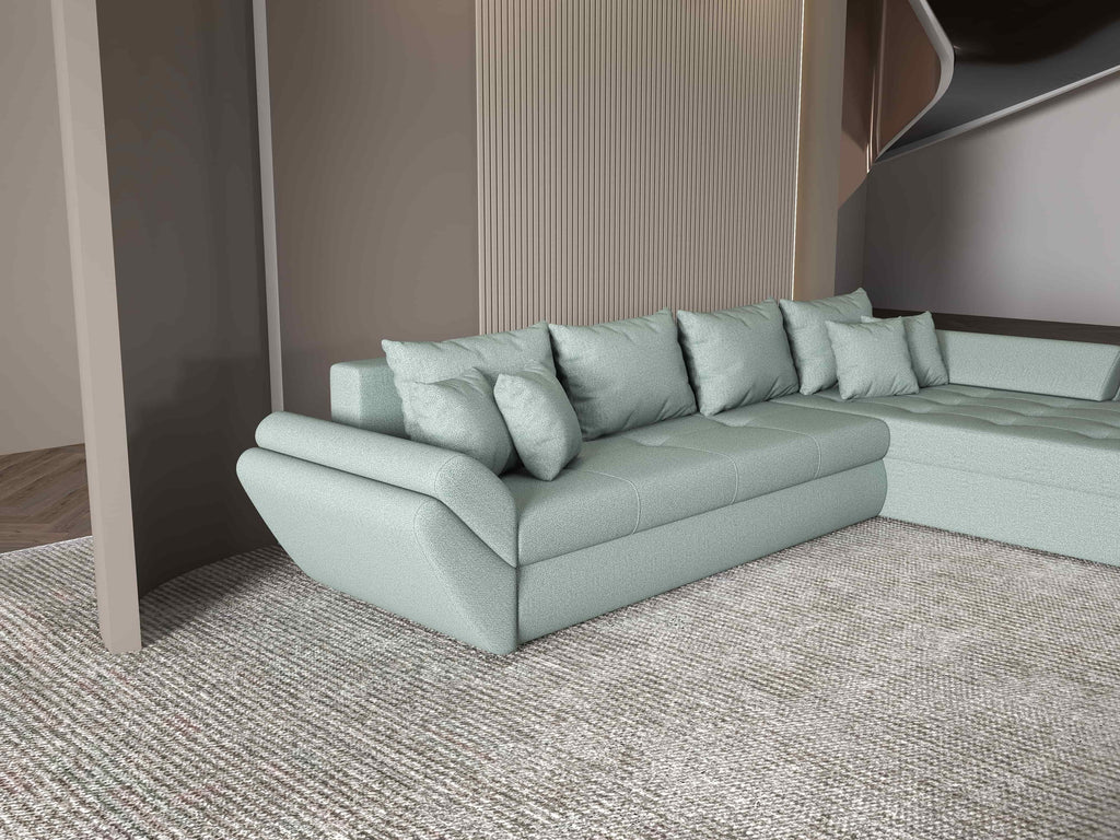 Colțar extensibil dumonde cu ladă de depozitare si sezut confortabil din spuma high-density, Loana XL Enjoy Mint II 335x185 cm
