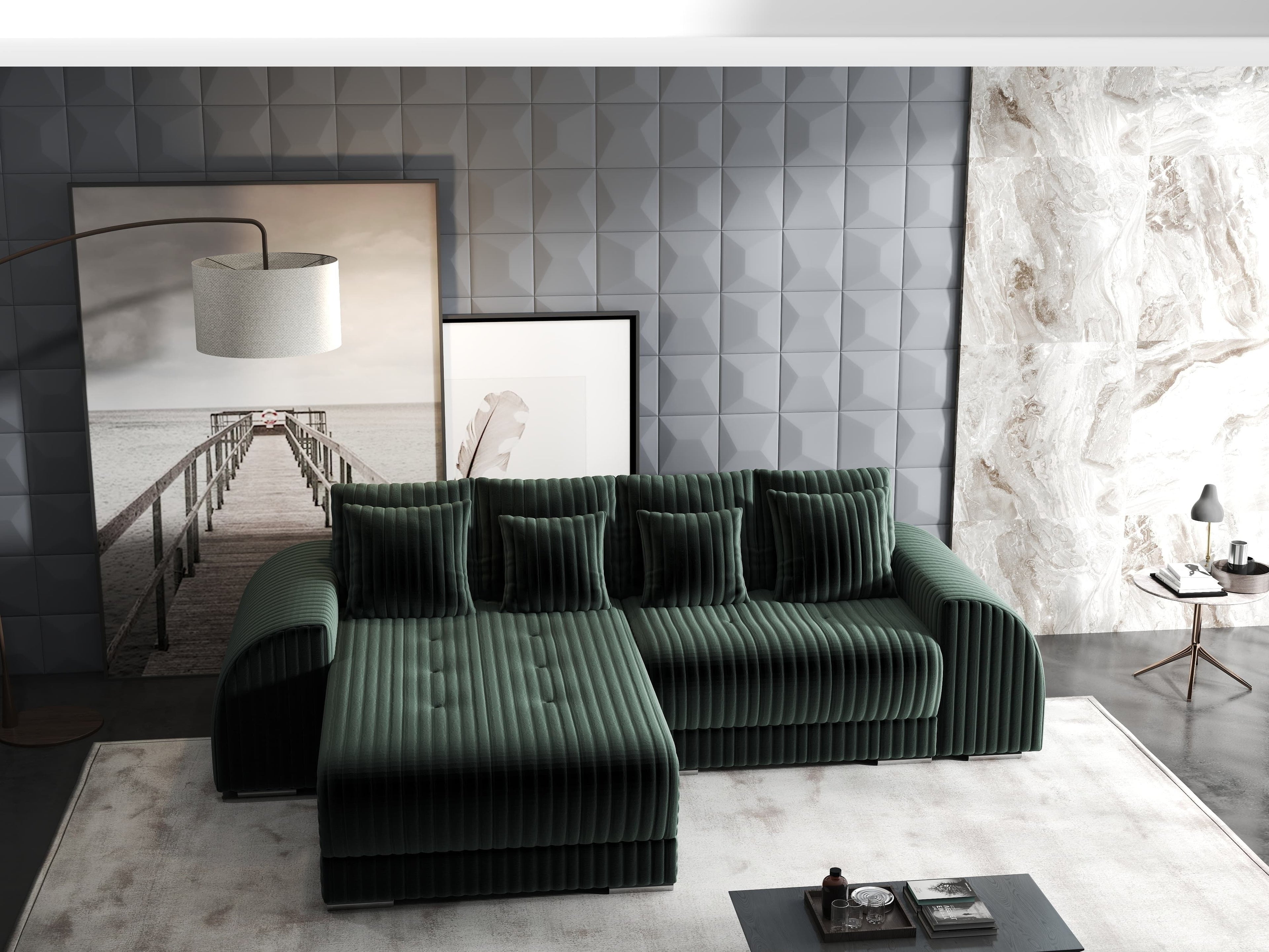 Colțar extensibil dumonde cu ladă de depozitare si sezut confortabil din spuma high-density, Verona Ambience Verde 290x185 cm