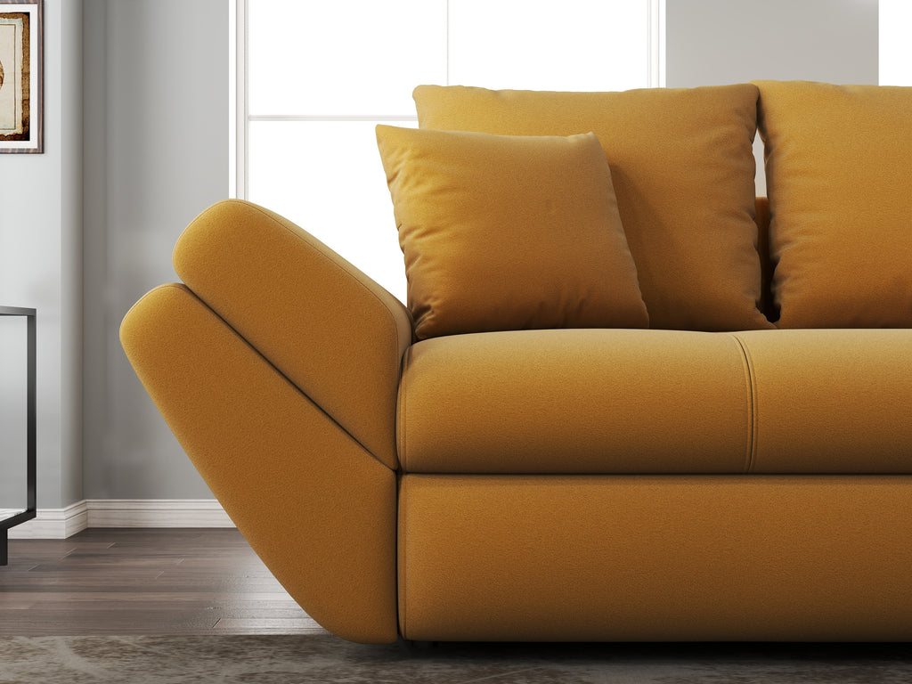 Canapea extensibilă dumonde cu ladă de depozitare si sezut confortabil din spuma high-density, Loana Royal Mustar 250x100 cm