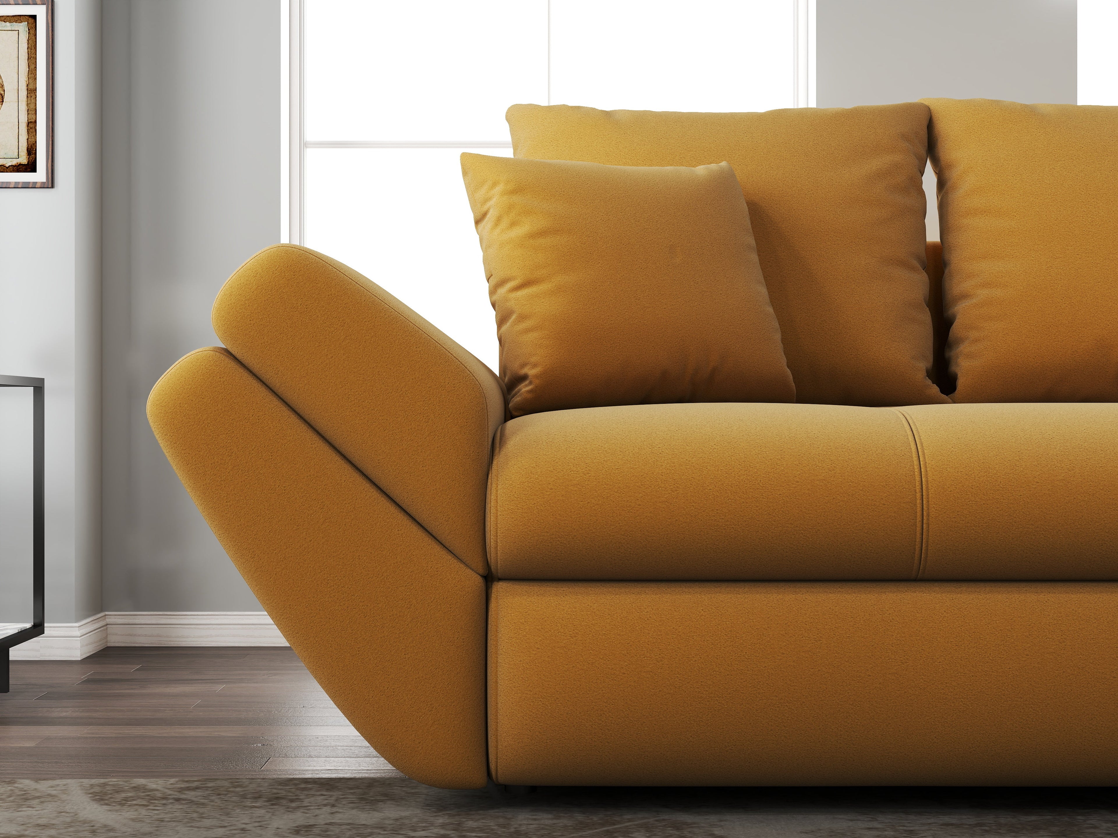 Canapea extensibilă dumonde cu ladă de depozitare si sezut confortabil din spuma high-density, Loana Royal Mustar 250x100 cm