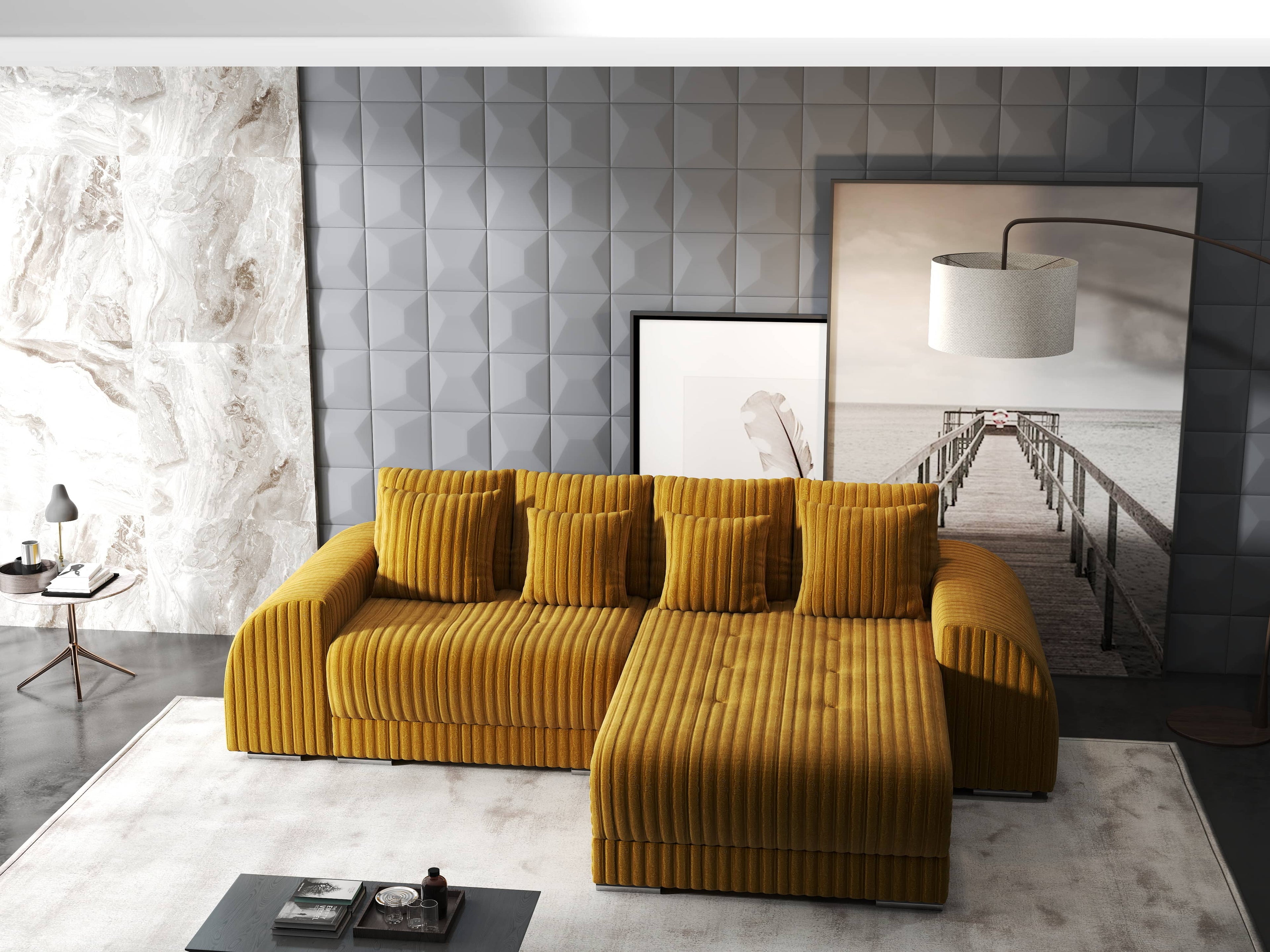 Colțar extensibil dumonde cu ladă de depozitare si sezut confortabil din spuma high-density, Verona Ambience Mustar II 290x185 cm