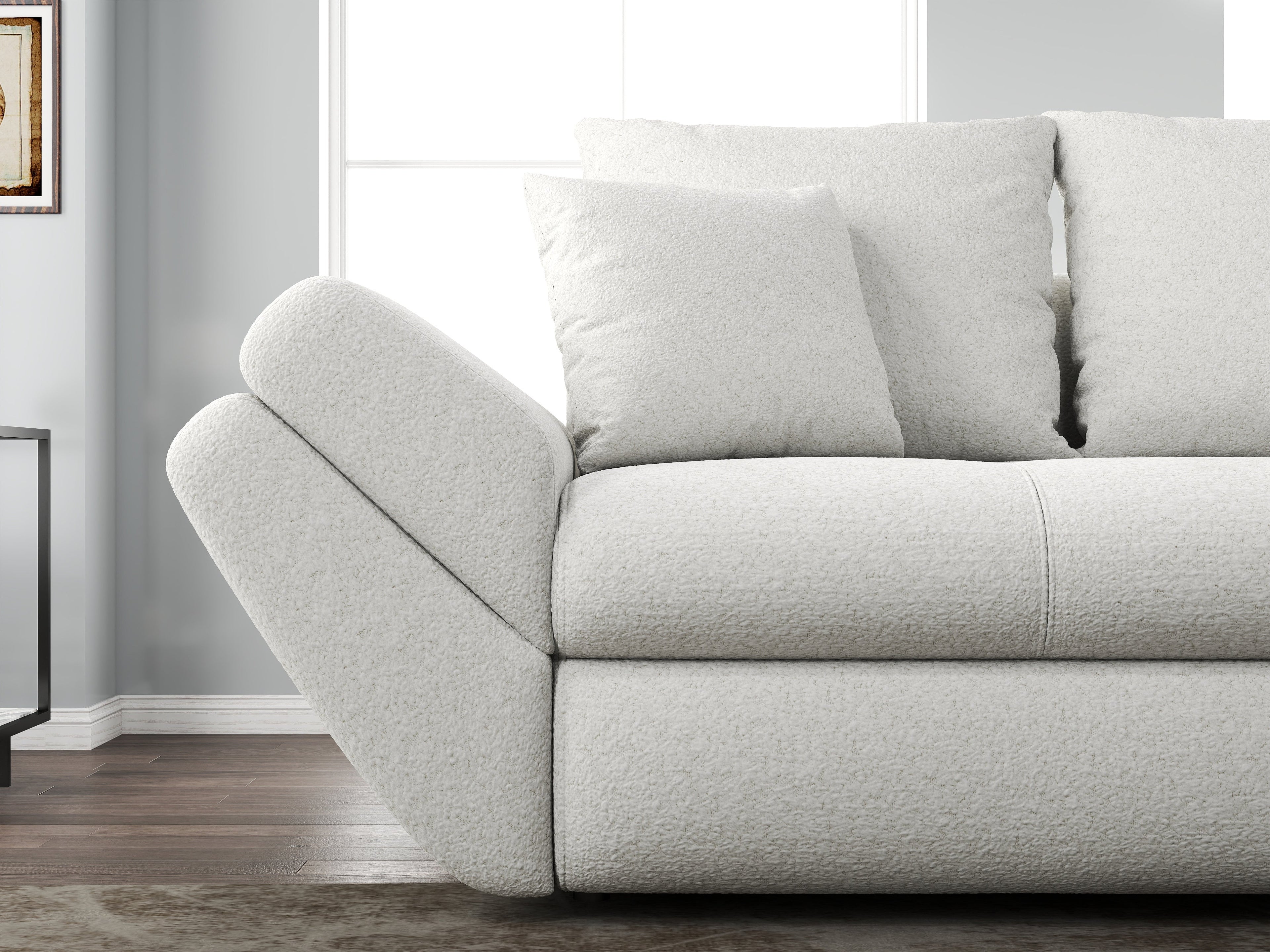 Canapea extensibilă dumonde cu ladă de depozitare si sezut confortabil din spuma high-density, Loana Euphoria Ivory 250x100 cm