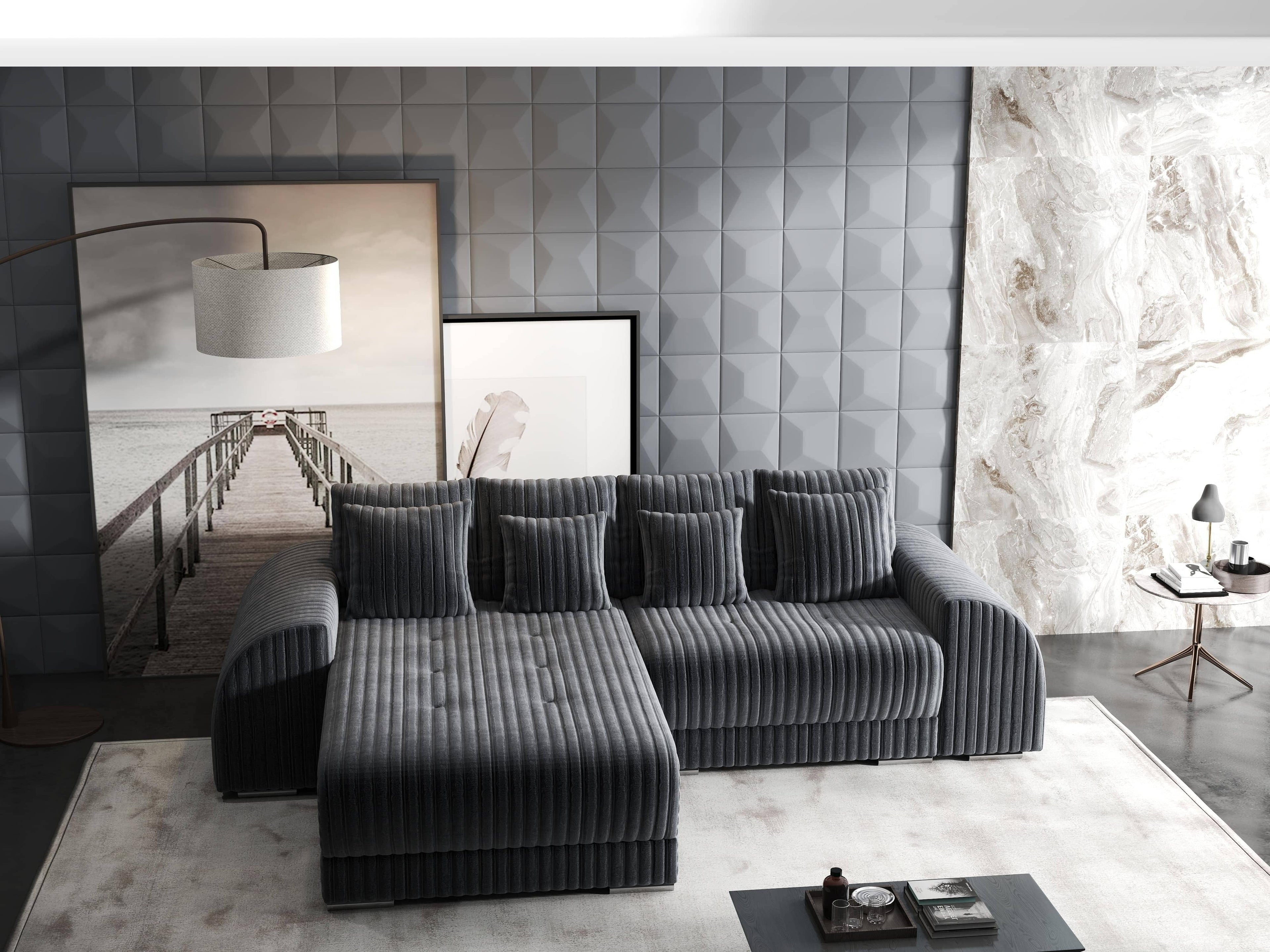 Colțar extensibil dumonde cu ladă de depozitare si sezut confortabil din spuma high-density, Verona Ambience Gri 290x185 cm