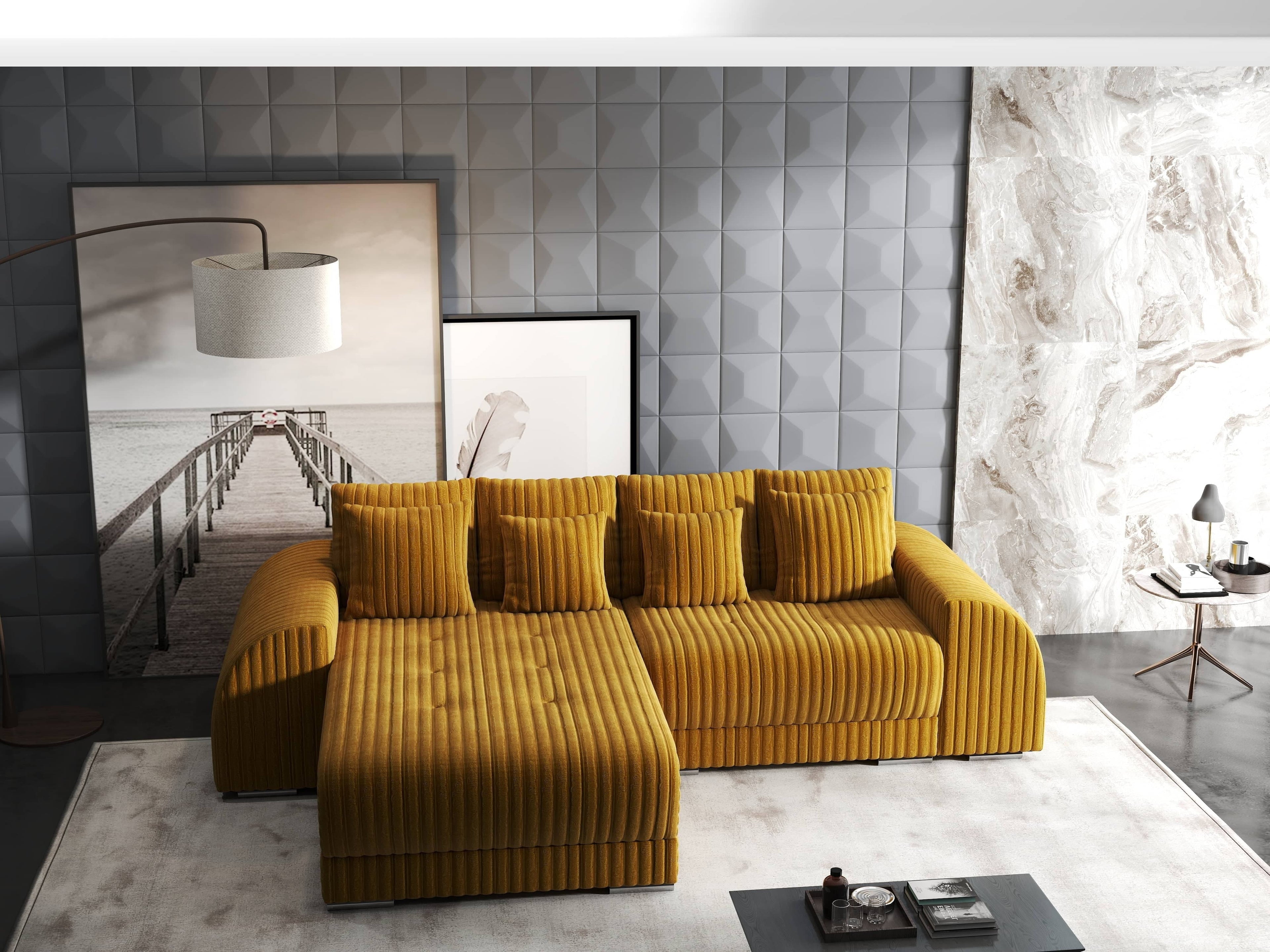 Colțar extensibil dumonde cu ladă de depozitare si sezut confortabil din spuma high-density, Verona Ambience Mustar 290x185 cm