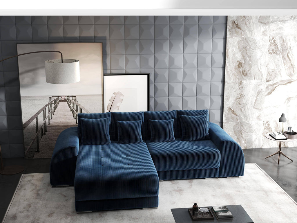 Colțar extensibil dumonde cu ladă de depozitare si sezut confortabil din spuma high-density, Verona Zoom Albastru 290x185 cm