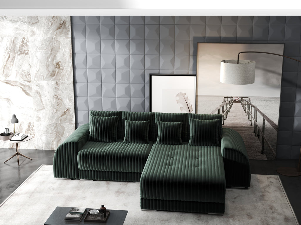 Colțar extensibil dumonde cu ladă de depozitare si sezut confortabil din spuma high-density, Verona Ambience Verde II 290x185 cm
