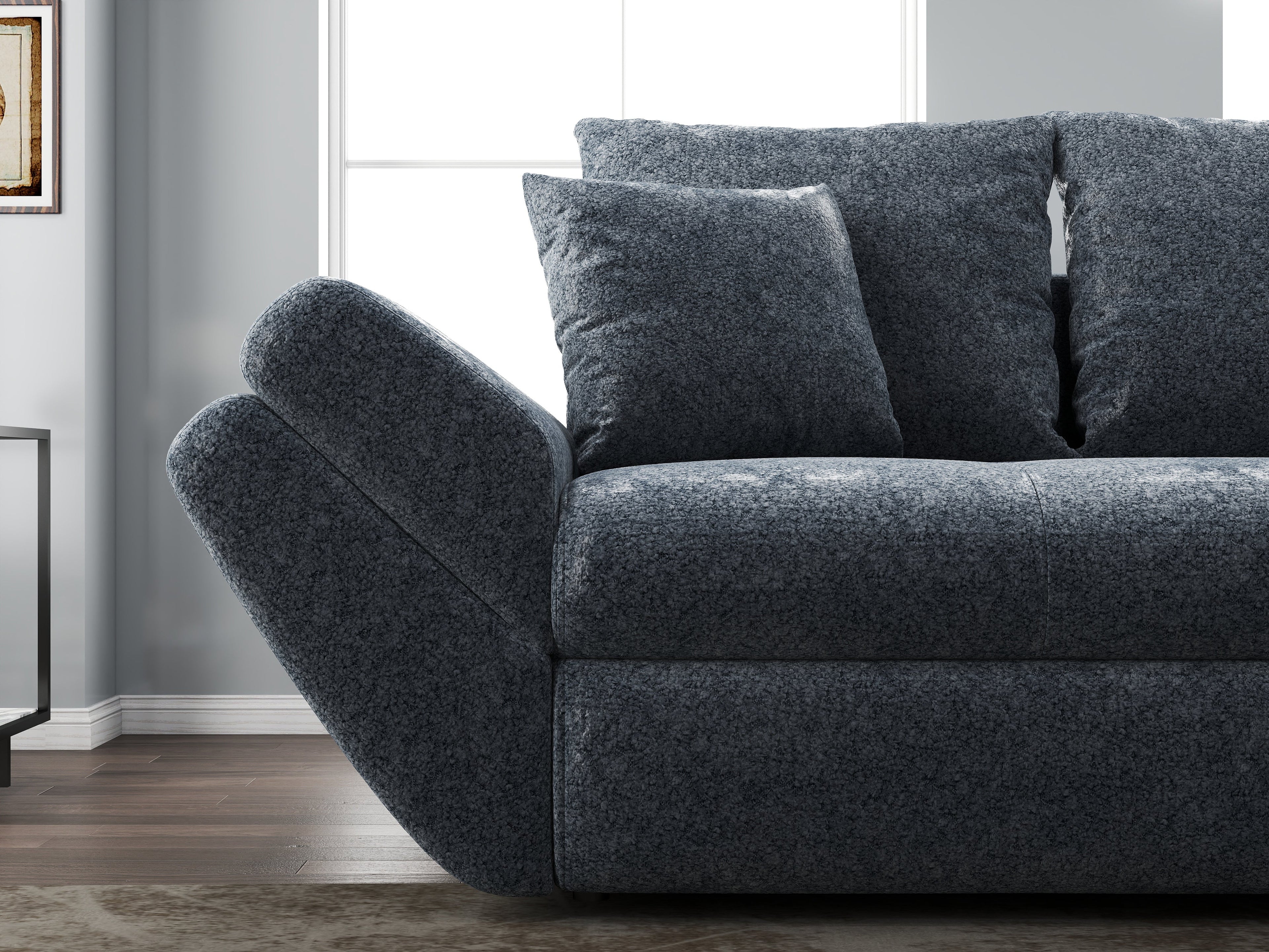 Canapea extensibilă dumonde cu ladă de depozitare si sezut confortabil din spuma high-density, Loana Euphoria Grafit 250x100 cm