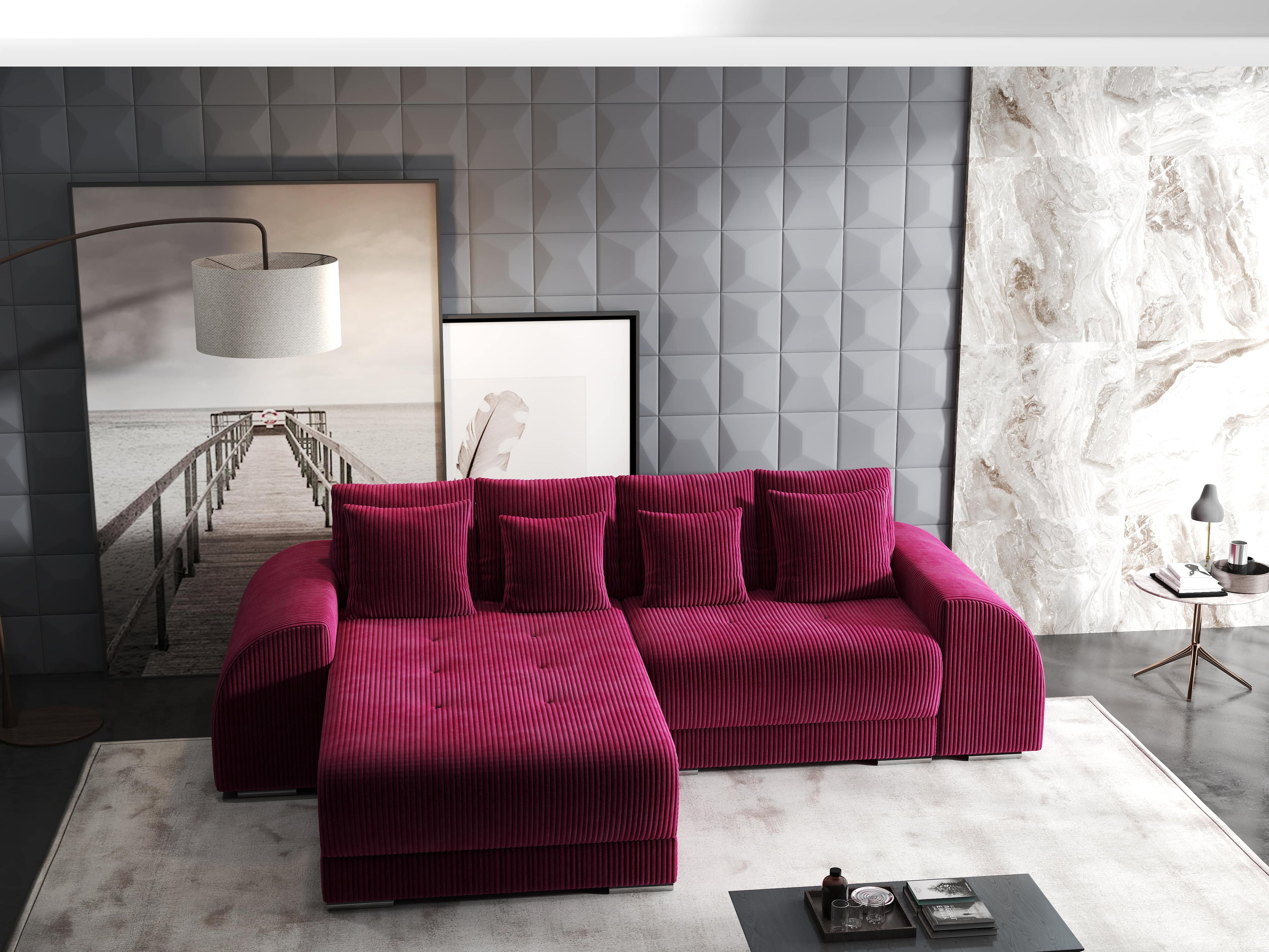 Colțar extensibil dumonde cu ladă de depozitare si sezut confortabil din spuma high-density, Verona Zoom Rosu 290x185 cm