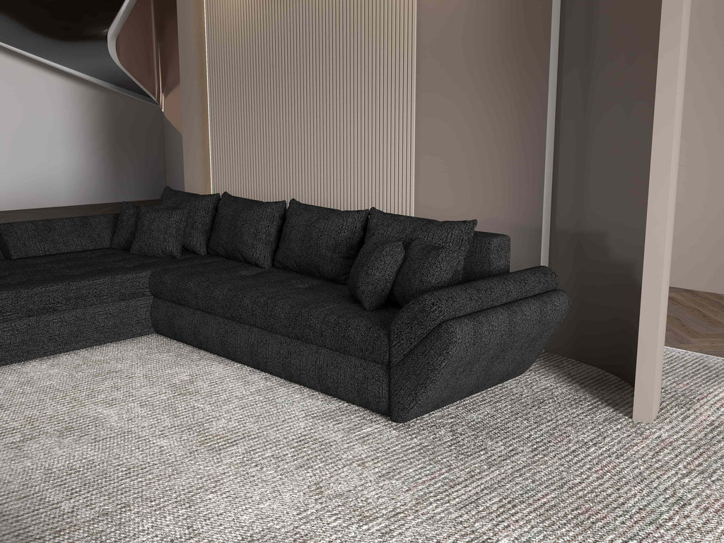 Colțar extensibil dumonde cu ladă de depozitare si sezut confortabil din spuma high-density, Loana XL Enjoy Negru 335x185 cm