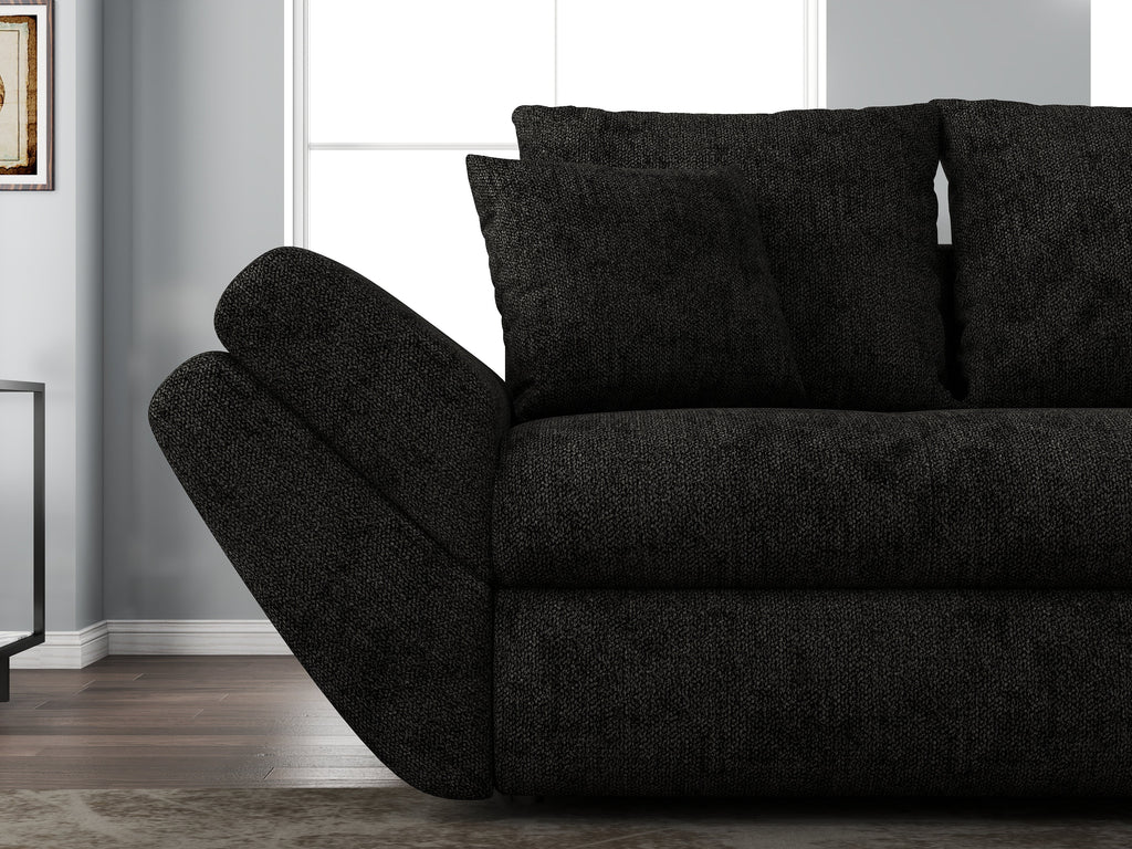 Canapea extensibilă dumonde cu ladă de depozitare si sezut confortabil din spuma high-density, Loana Enjoy Black 250x100 cm