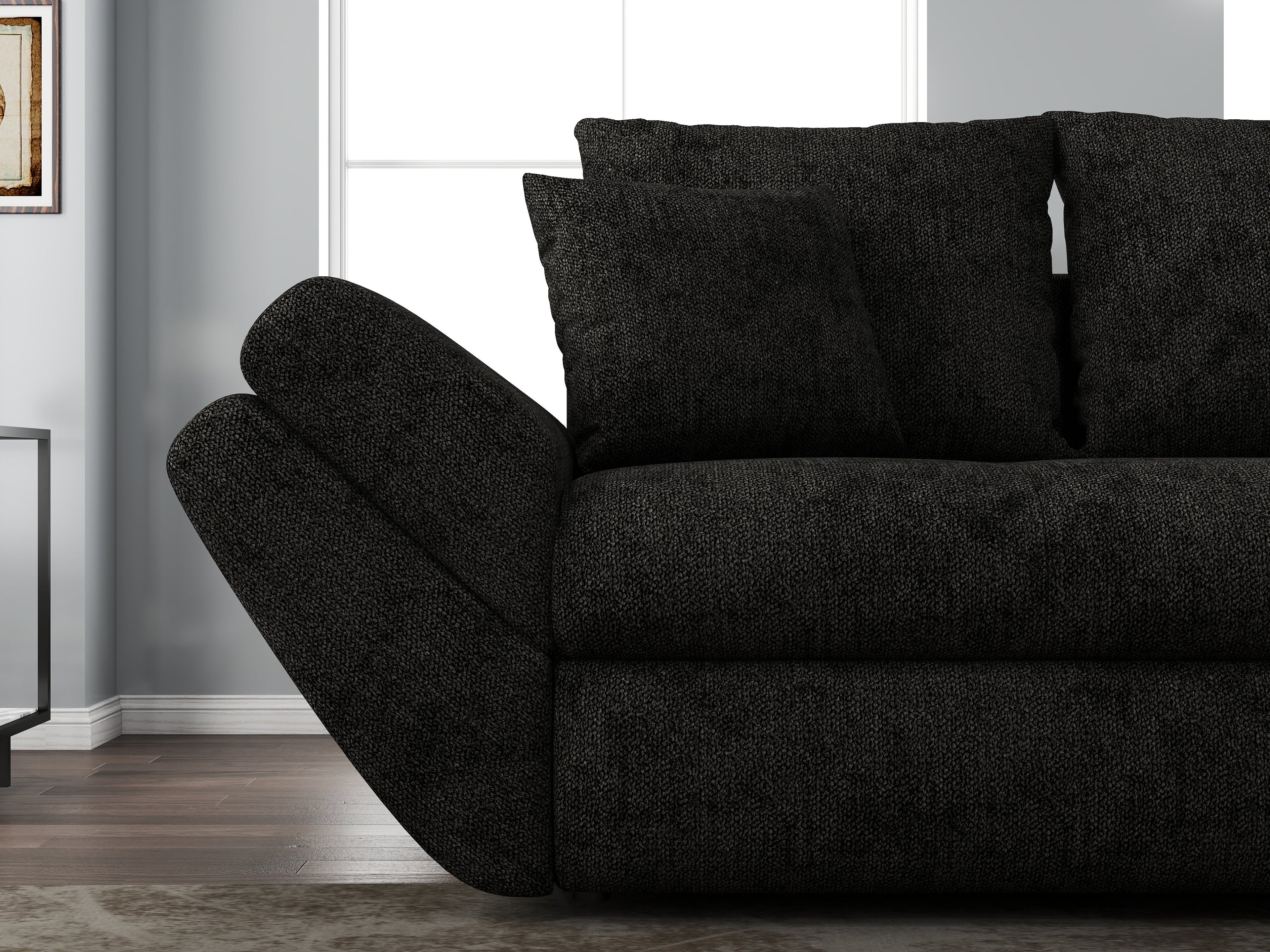 Canapea extensibilă dumonde cu ladă de depozitare si sezut confortabil din spuma high-density, Loana Enjoy Black 250x100 cm