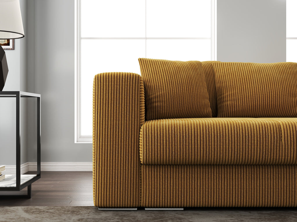 Canapea extensibilă dumonde cu ladă de depozitare si sezut confortabil din spuma high-density, Gloria Zoom Mustar 240x100 cm
