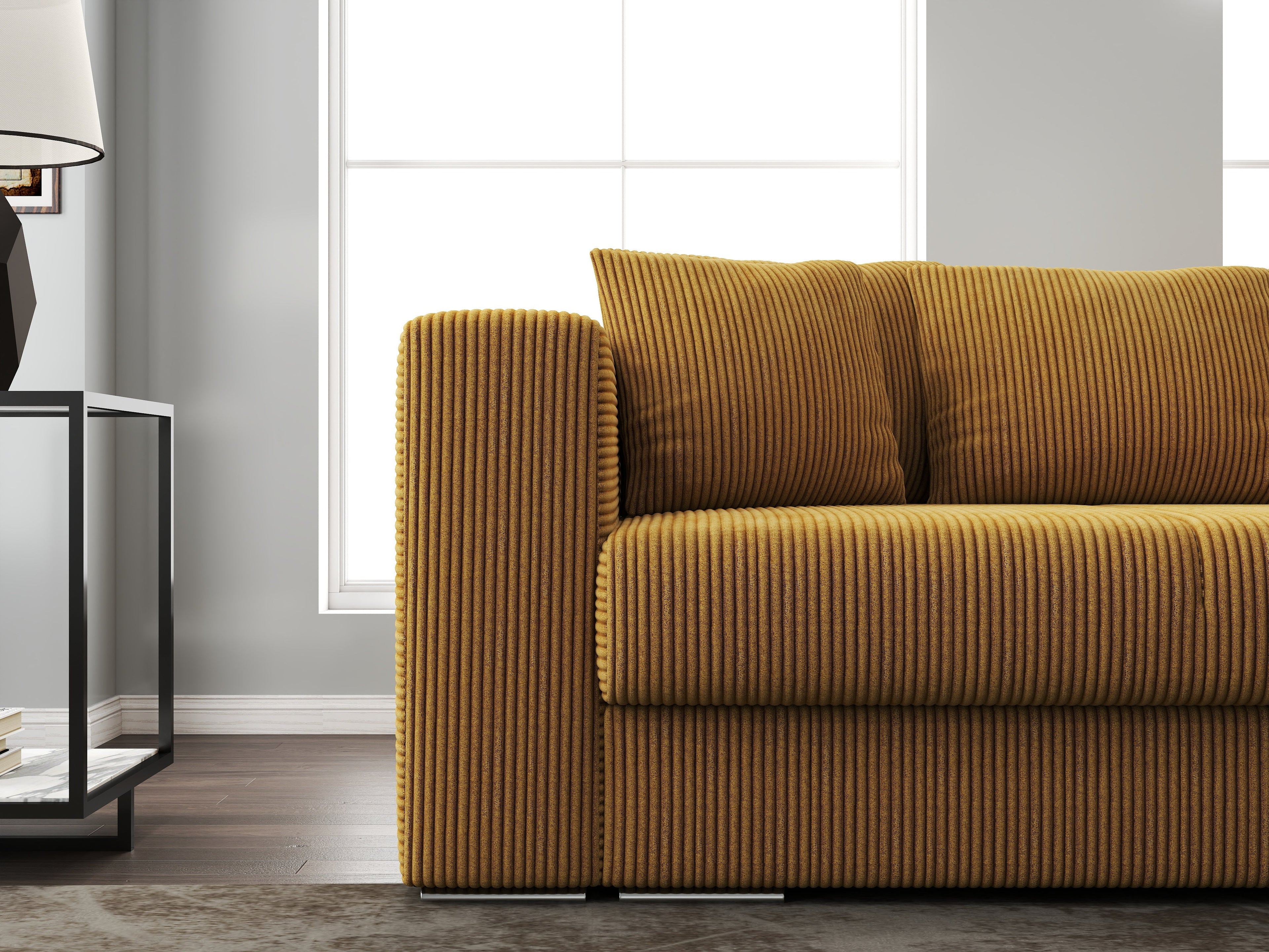 Canapea extensibilă dumonde cu ladă de depozitare si sezut confortabil din spuma high-density, Gloria Zoom Mustar 240x100 cm