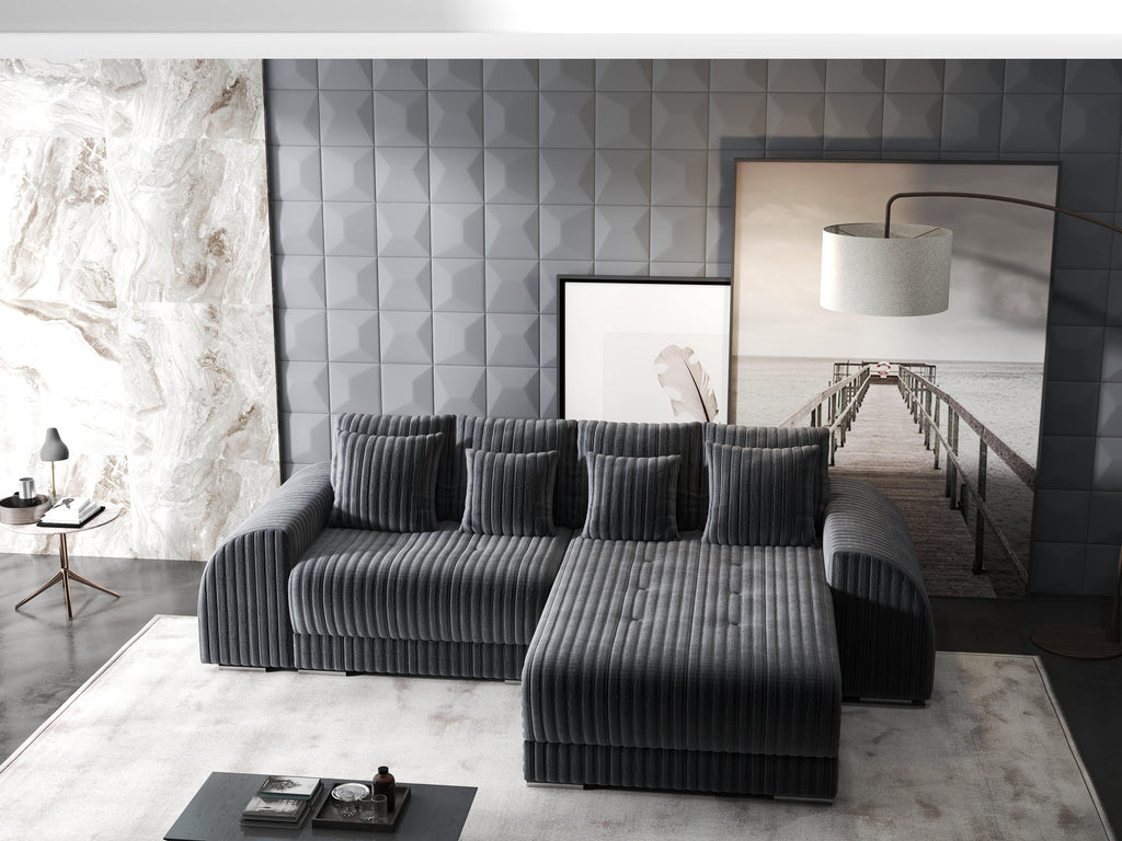 Colțar extensibil dumonde cu ladă de depozitare si sezut confortabil din spuma high-density, Verona Ambience Gri II 290x185 cm