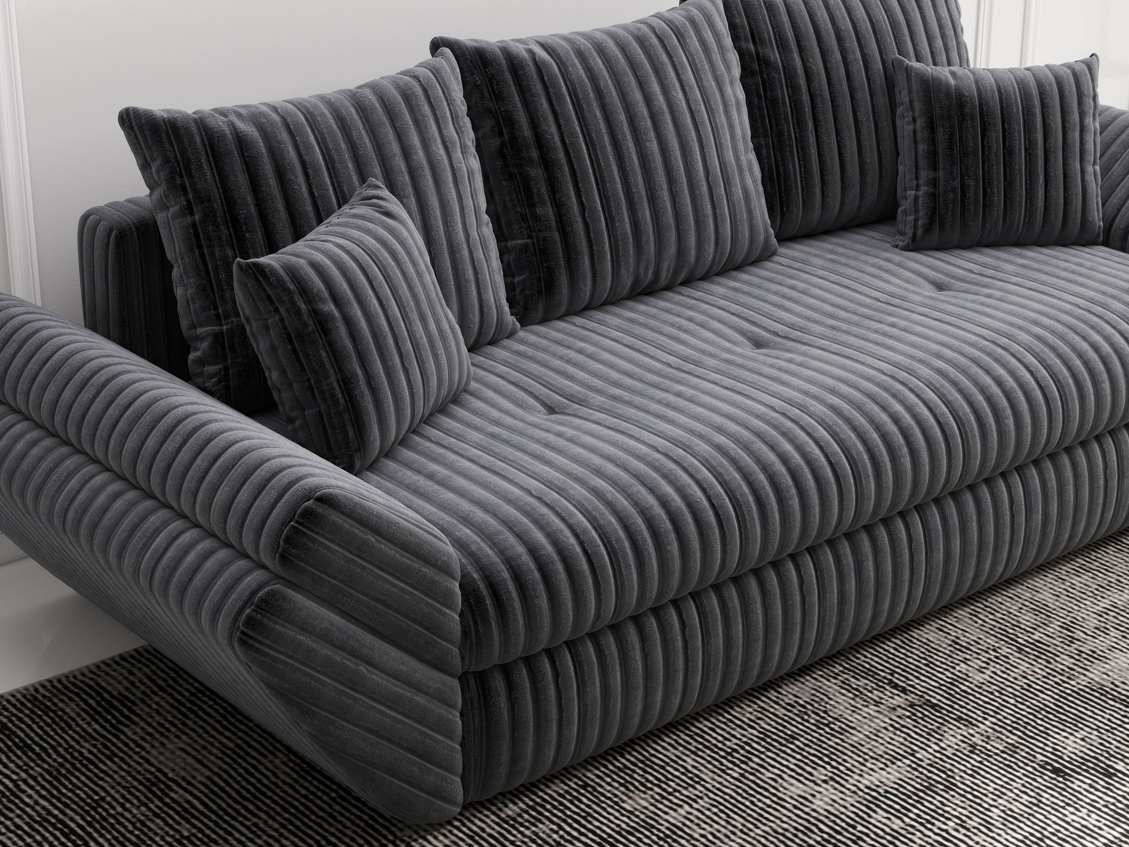 Canapea extensibilă dumonde cu ladă de depozitare si sezut confortabil din spuma high-density, Loana Ambience Grey 250x100 cm