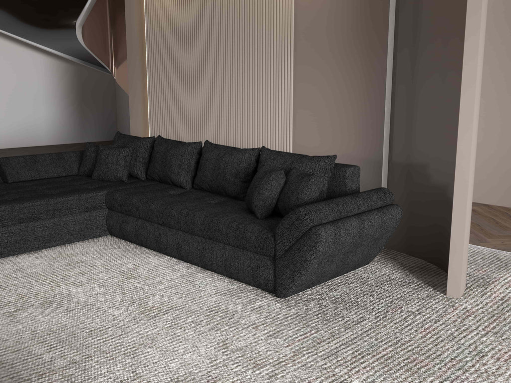 Colțar extensibil dumonde cu ladă de depozitare si sezut confortabil din spuma high-density, Loana XL Enjoy Negru 335x185 cm