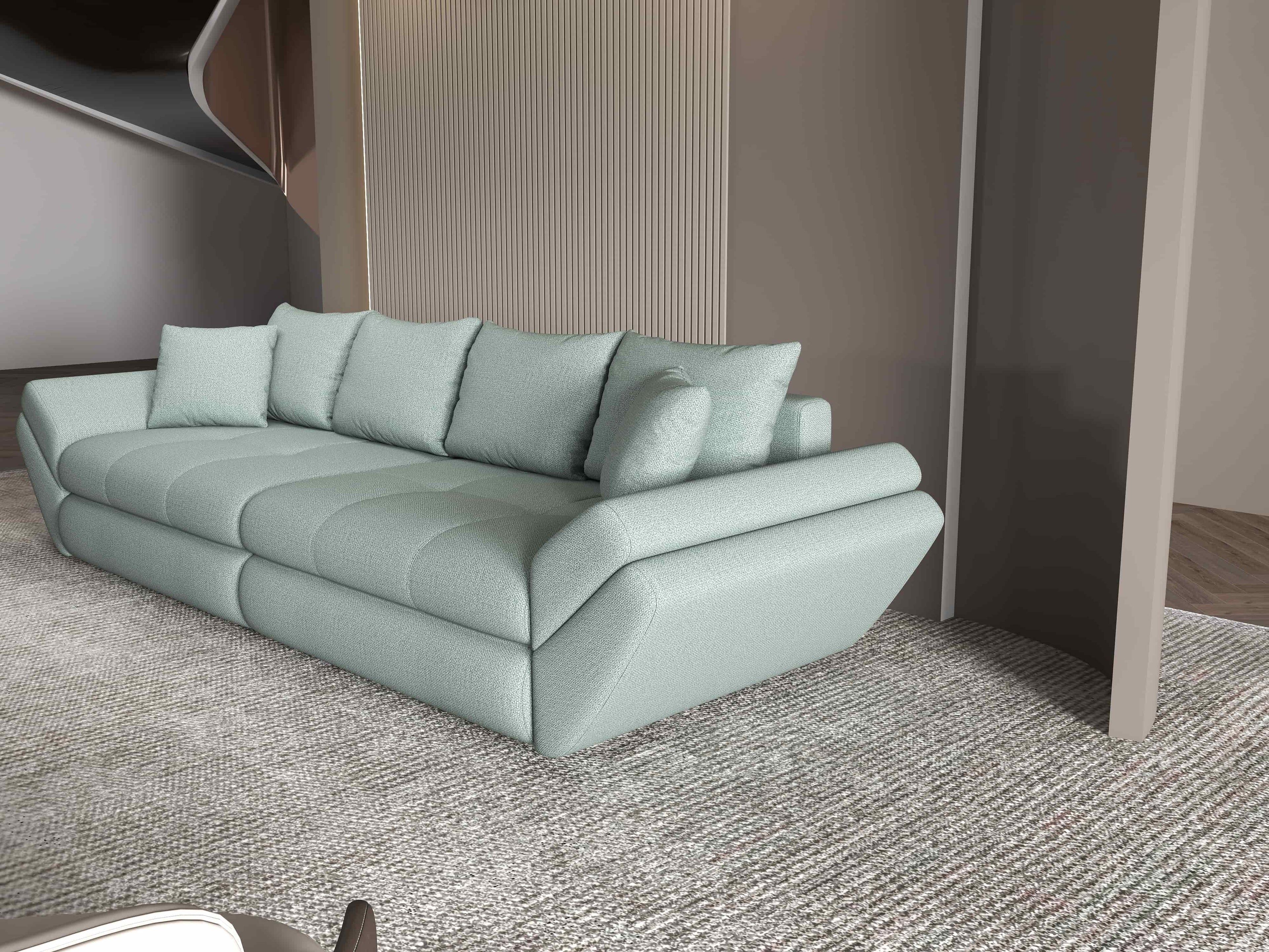 Canapea extensibilă dumonde cu ladă de depozitare si sezut confortabil din spuma high-density, Loana Enjoy Mint 300x100 cm