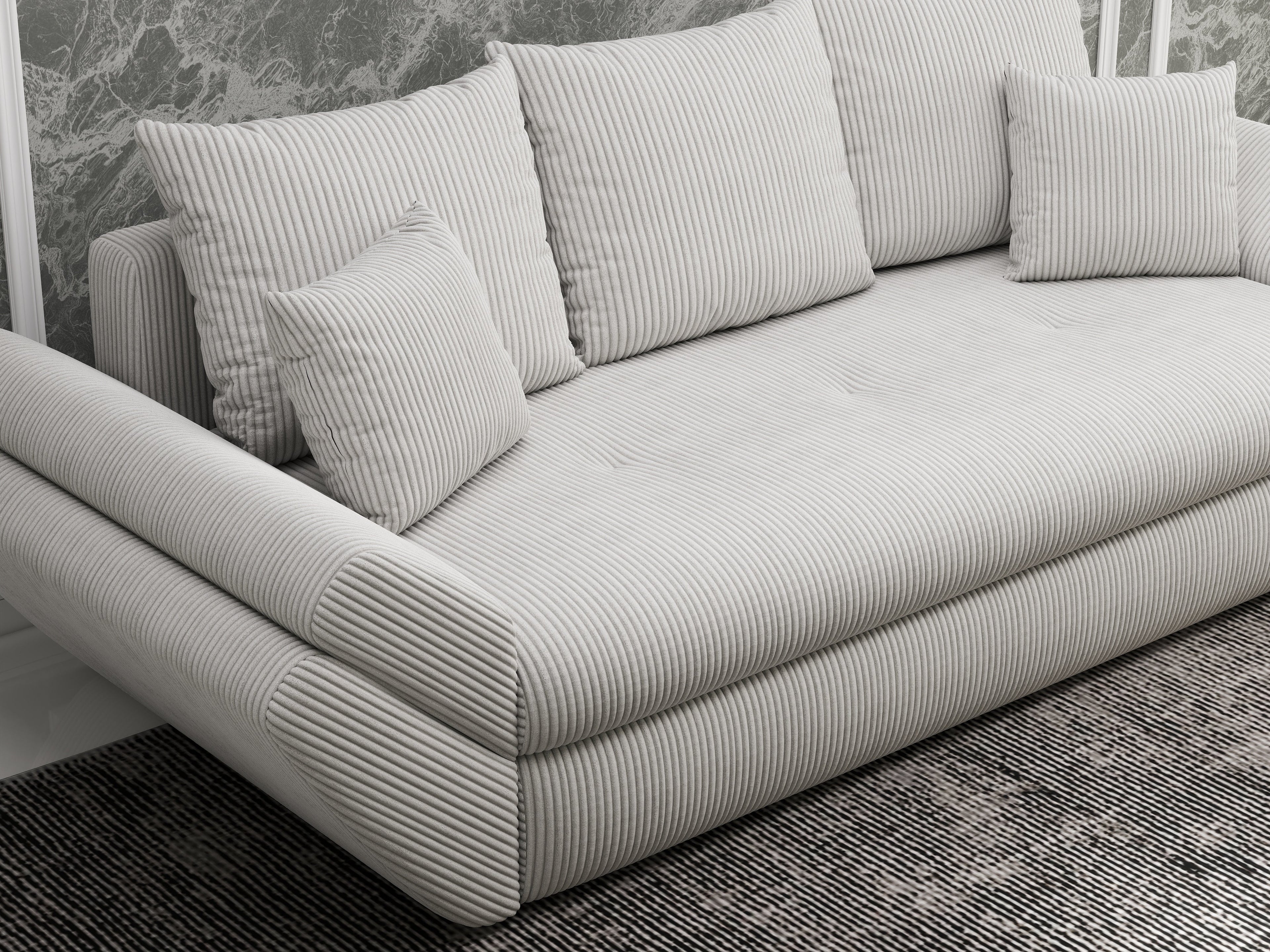 Canapea extensibilă dumonde cu ladă de depozitare si sezut confortabil din spuma high-density, Loana Zoom Cream 250x100 cm