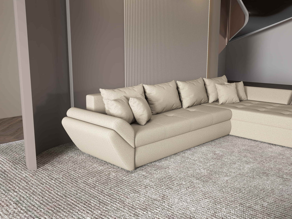 Colțar extensibil dumonde cu ladă de depozitare si sezut confortabil din spuma high-density, Loana XL Enjoy Camel II 335x185 cm