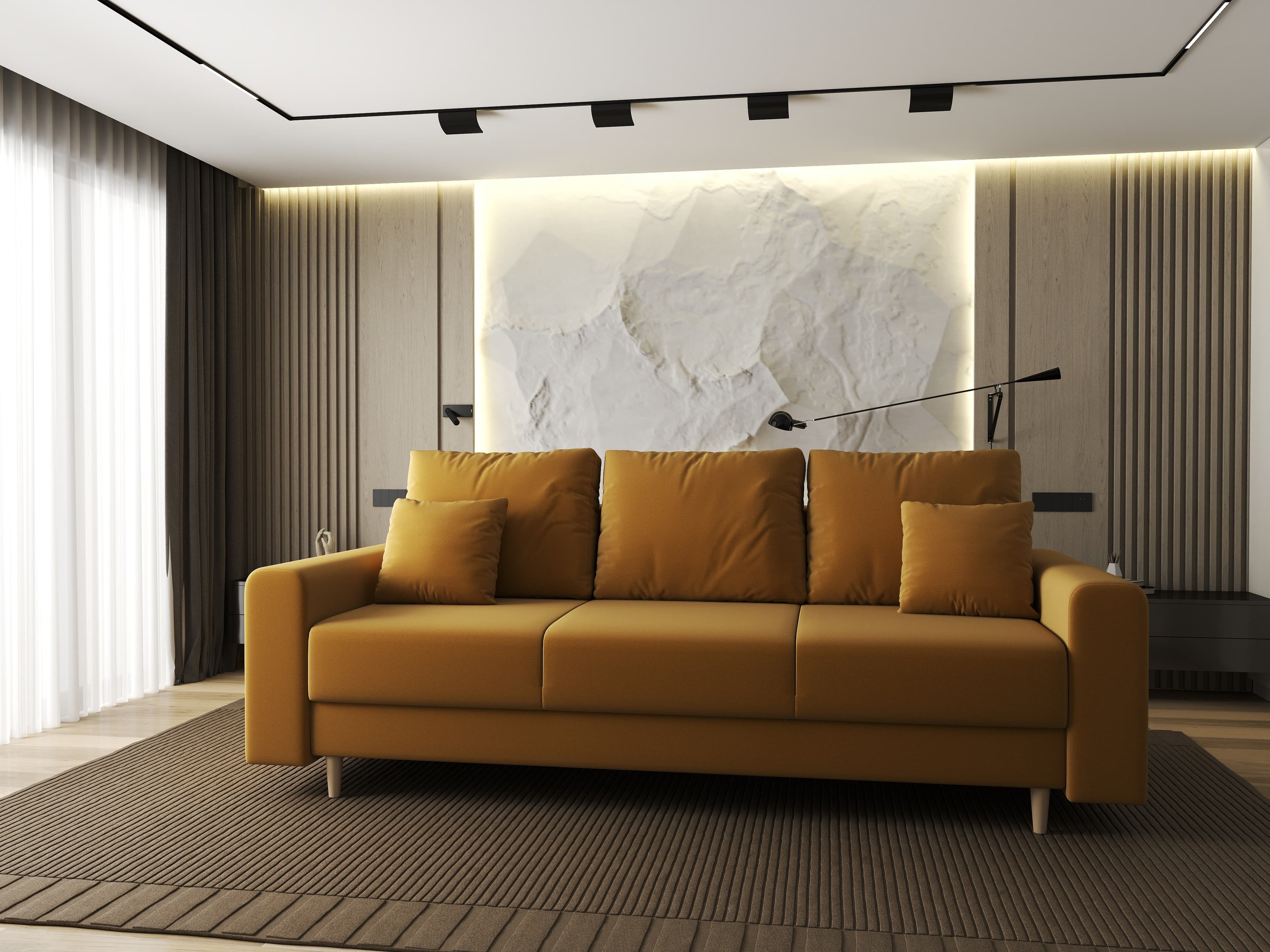 Canapea extensibilă dumonde cu ladă de depozitare si sezut confortabil din spuma high-density, Kronos Royal Mustar 210x100 cm