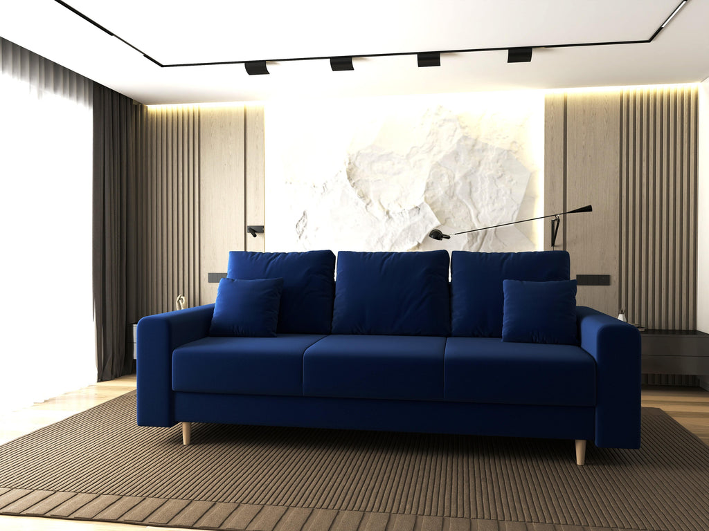 Canapea extensibilă dumonde cu ladă de depozitare si sezut confortabil din spuma high-density, Kronos Royal Albastru 210x100 cm