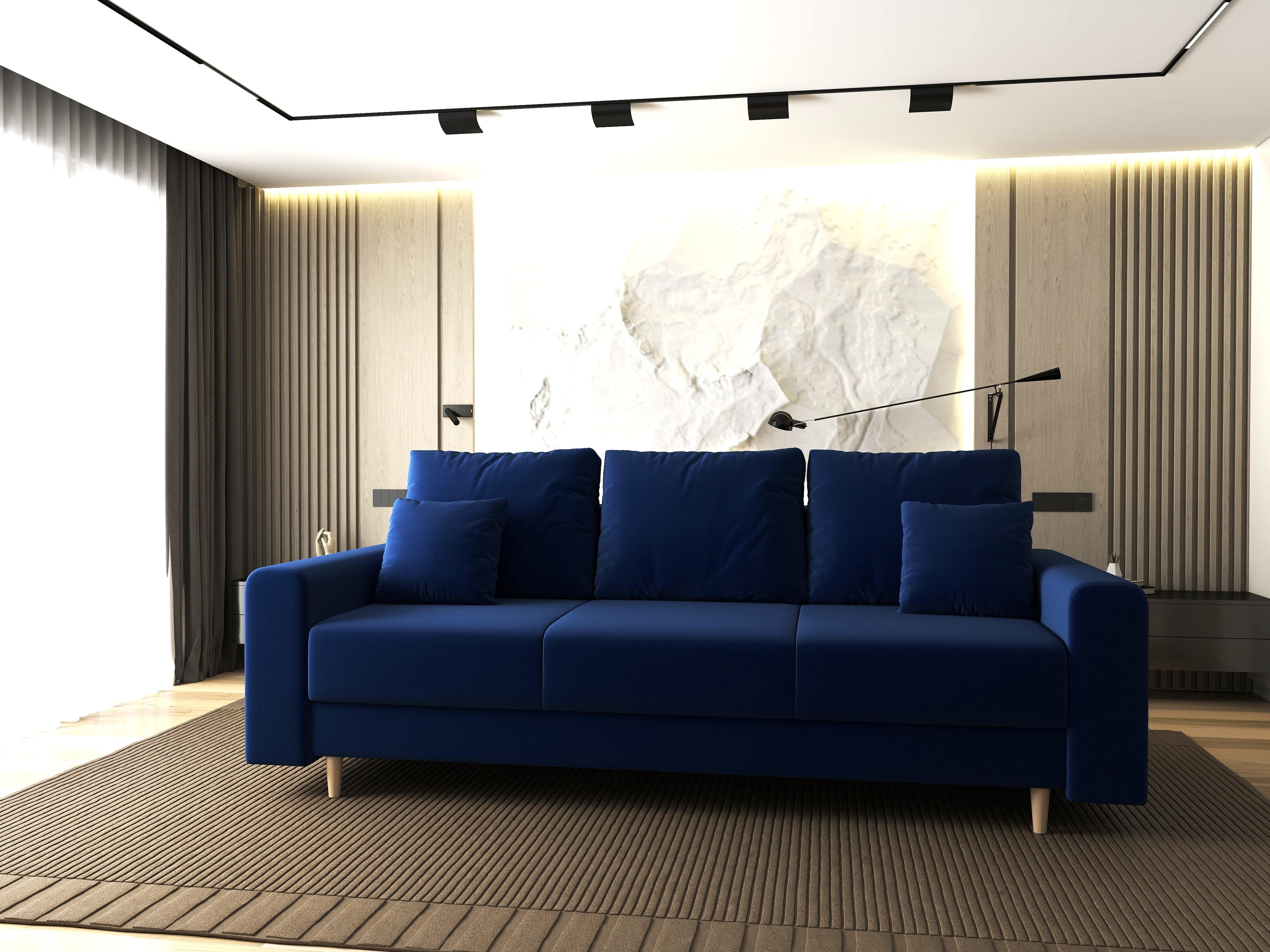 Canapea extensibilă dumonde cu ladă de depozitare si sezut confortabil din spuma high-density, Kronos Royal Albastru 210x100 cm