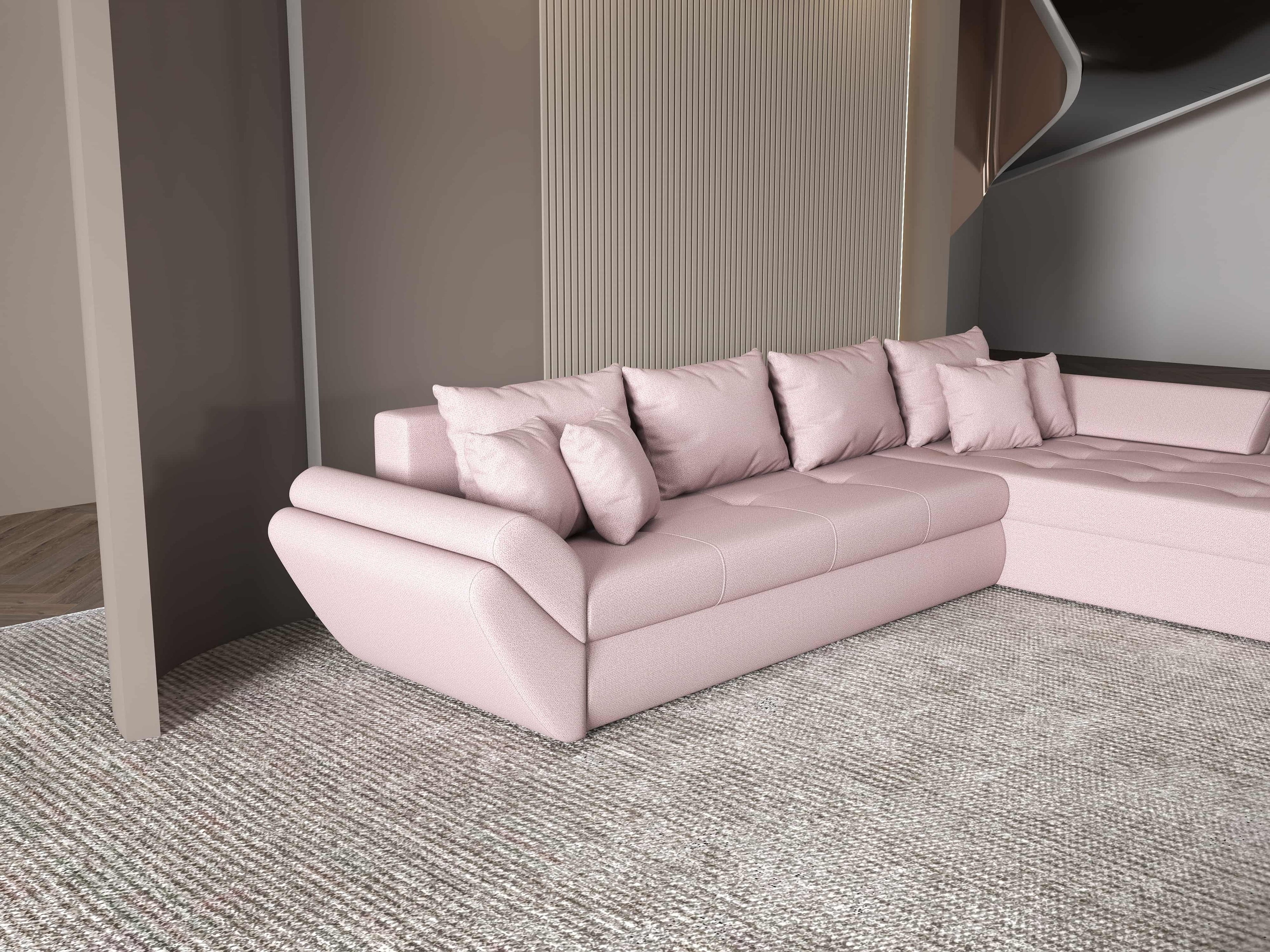 Colțar extensibil dumonde cu ladă de depozitare si sezut confortabil din spuma high-density, Loana XL Enjoy Flamingo II 335x185 cm