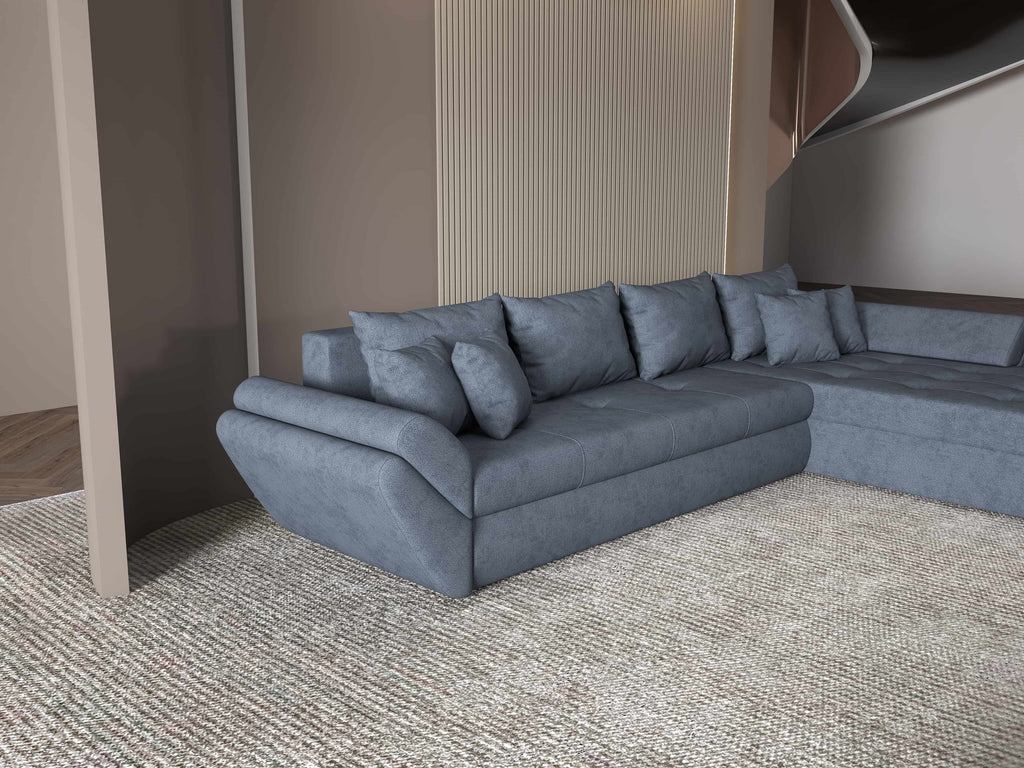 Colțar extensibil dumonde cu ladă de depozitare si sezut confortabil din spuma high-density, Loana XL Enjoy Antracit II 335x185 cm
