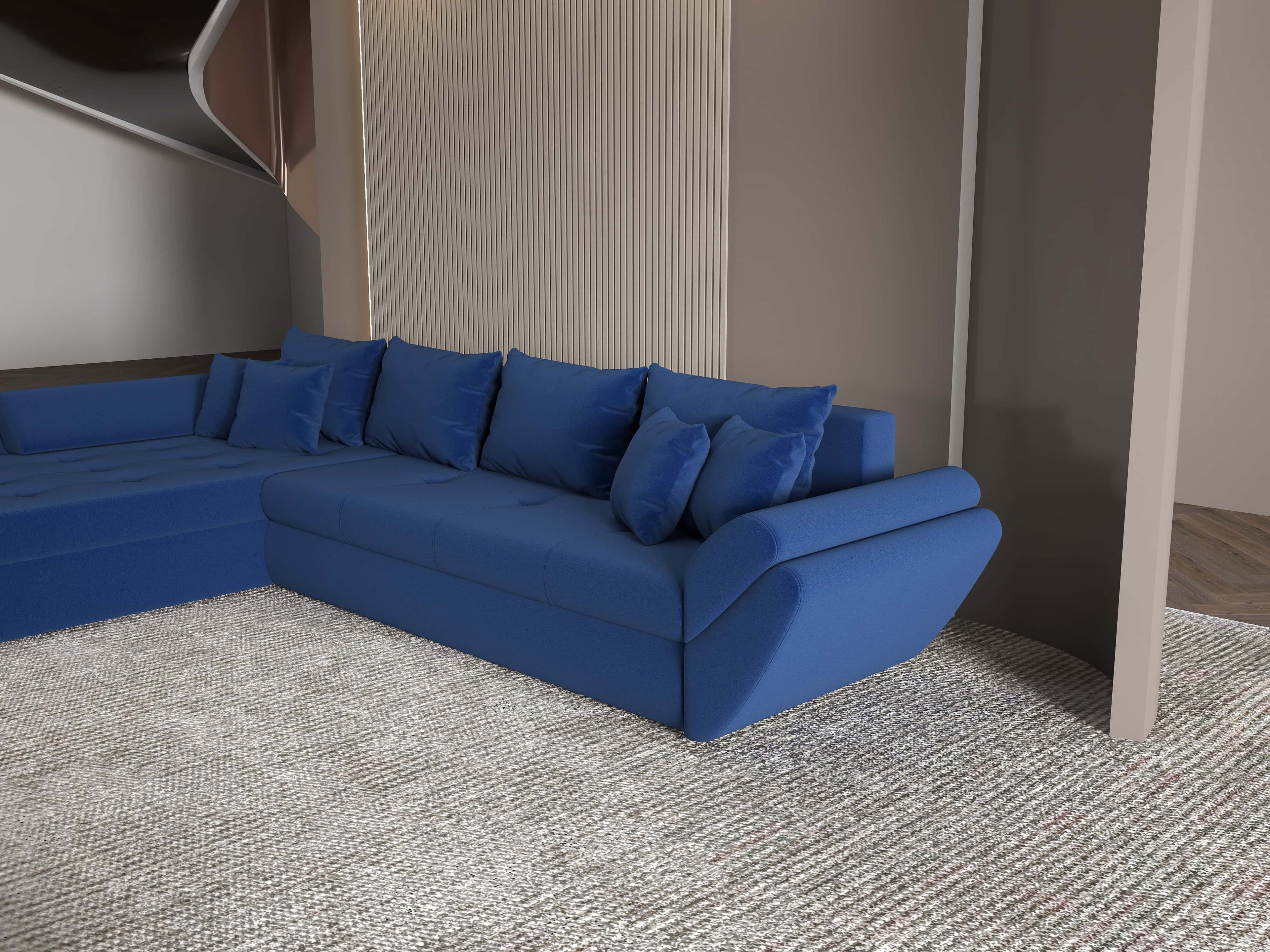 Colțar extensibil dumonde cu ladă de depozitare si sezut confortabil din spuma high-density, Loana XL Royal Albastru 335x185 cm