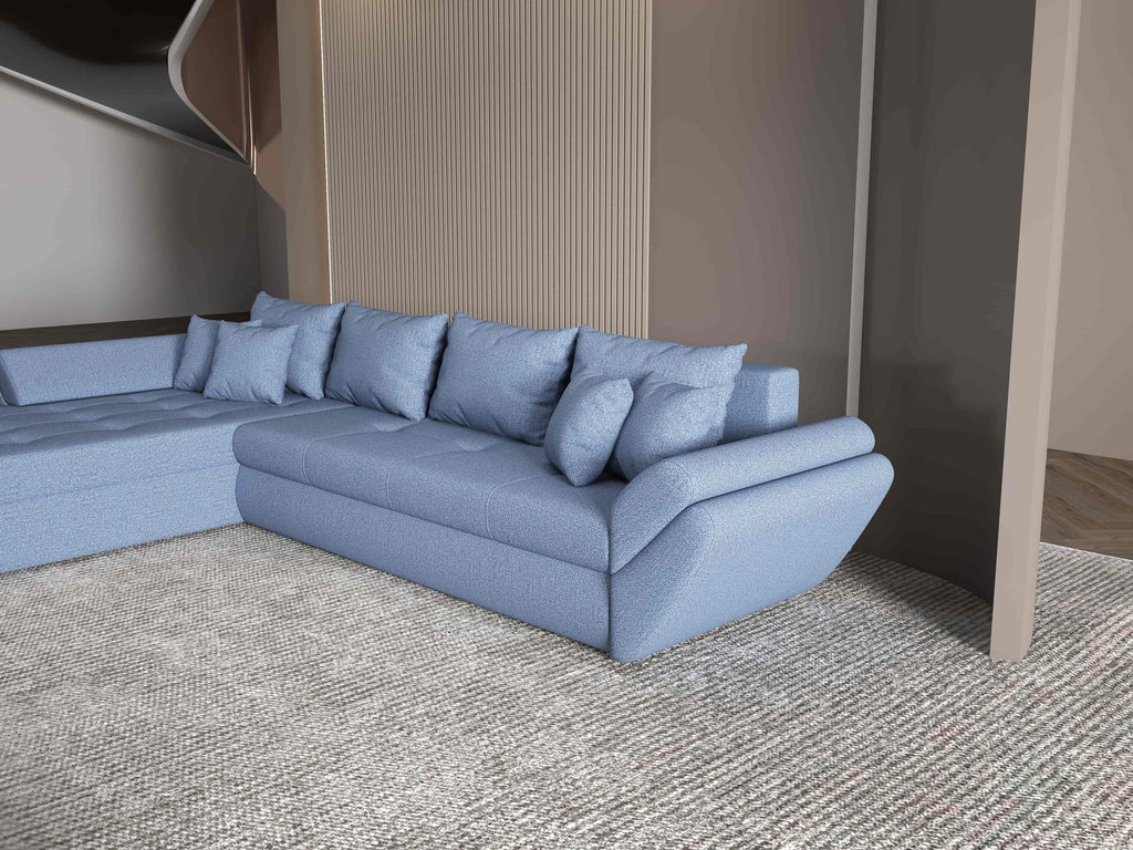 Colțar extensibil dumonde cu ladă de depozitare si sezut confortabil din spuma high-density, Loana XL Enjoy Albastru 335x185 cm