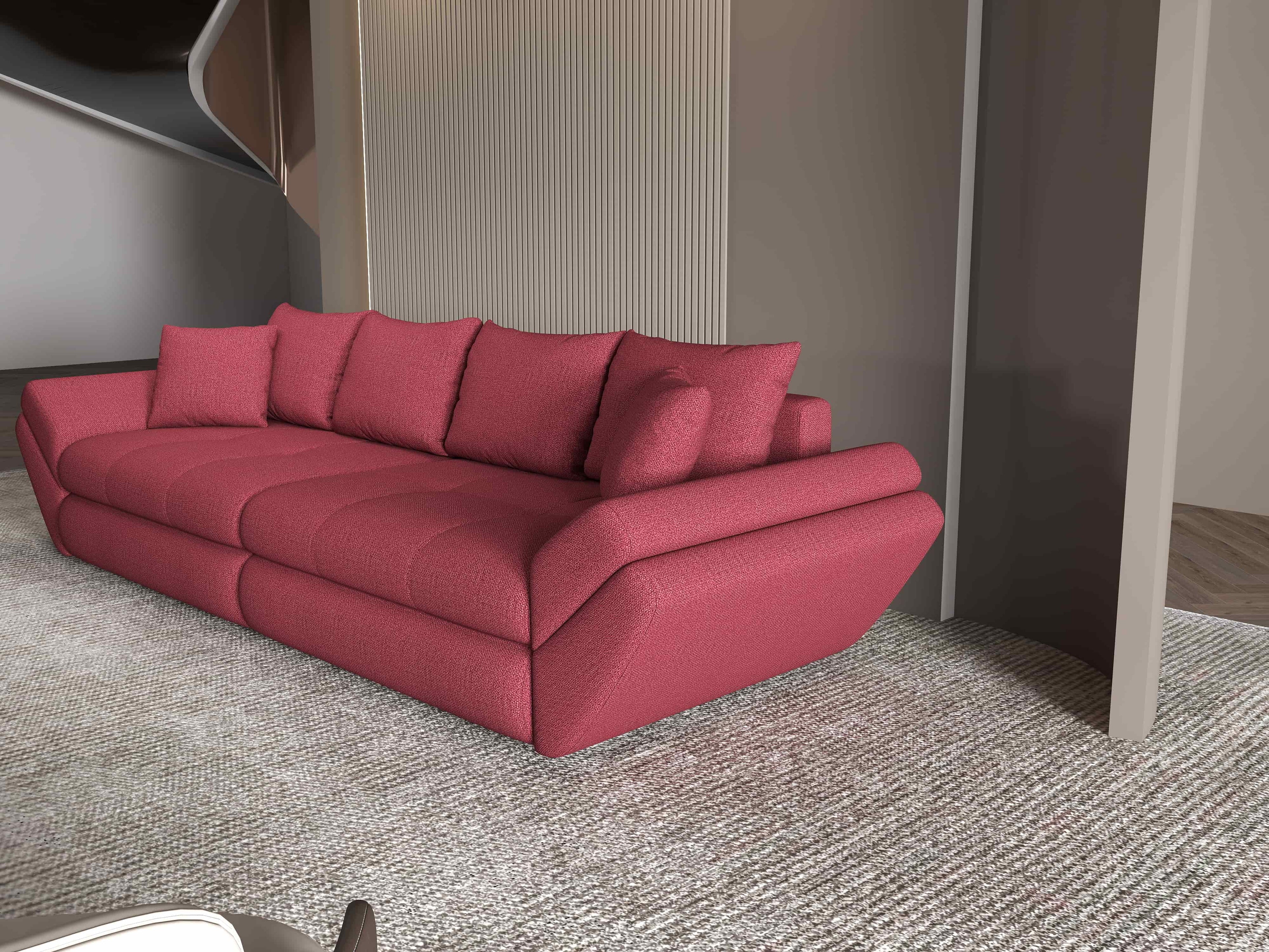Canapea extensibilă dumonde cu ladă de depozitare si sezut confortabil din spuma high-density, Loana Enjoy Rosu 300x100 cm
