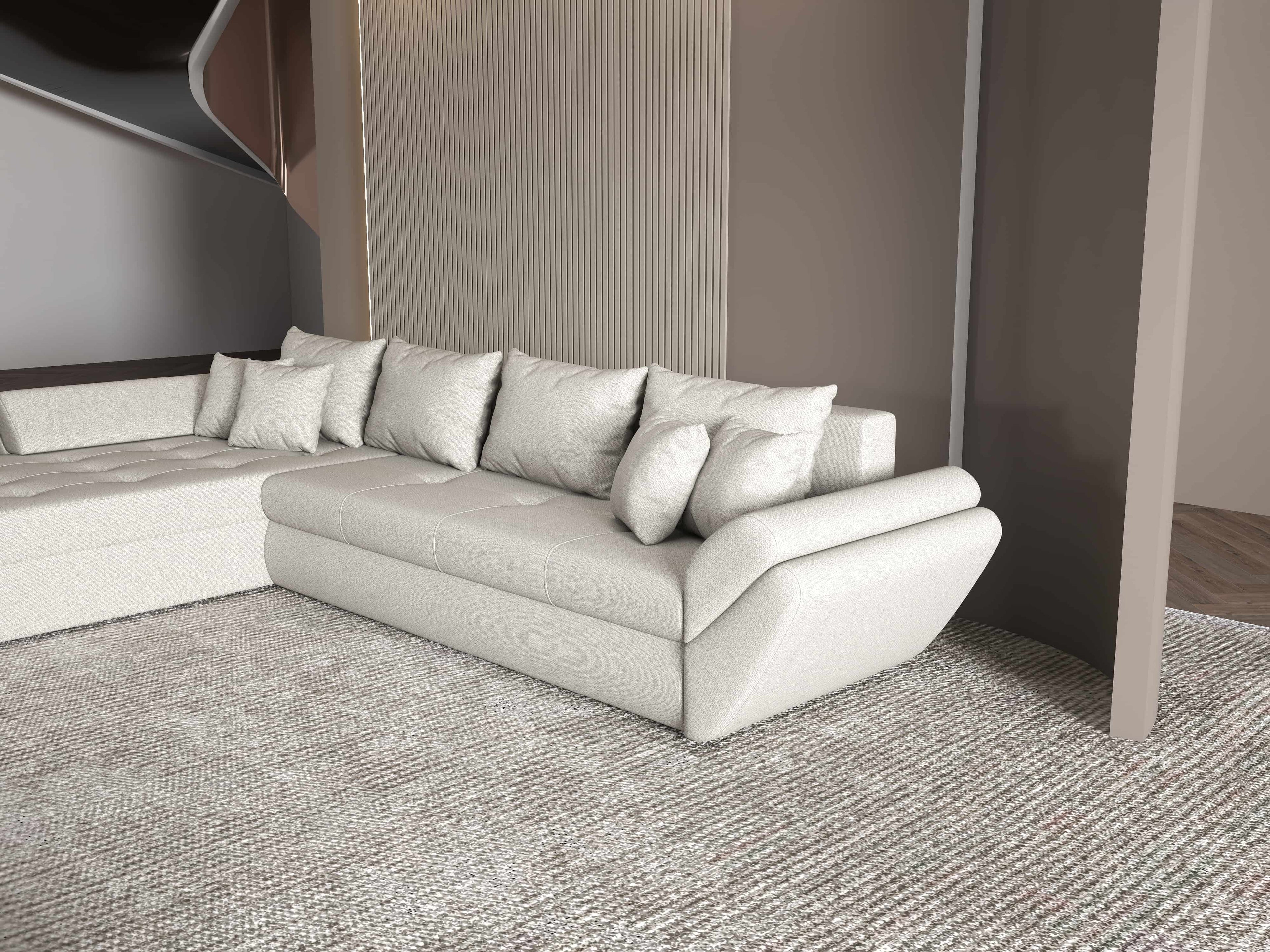 Colțar extensibil dumonde cu ladă de depozitare si sezut confortabil din spuma high-density, Loana XL Enjoy Beige 335x185 cm