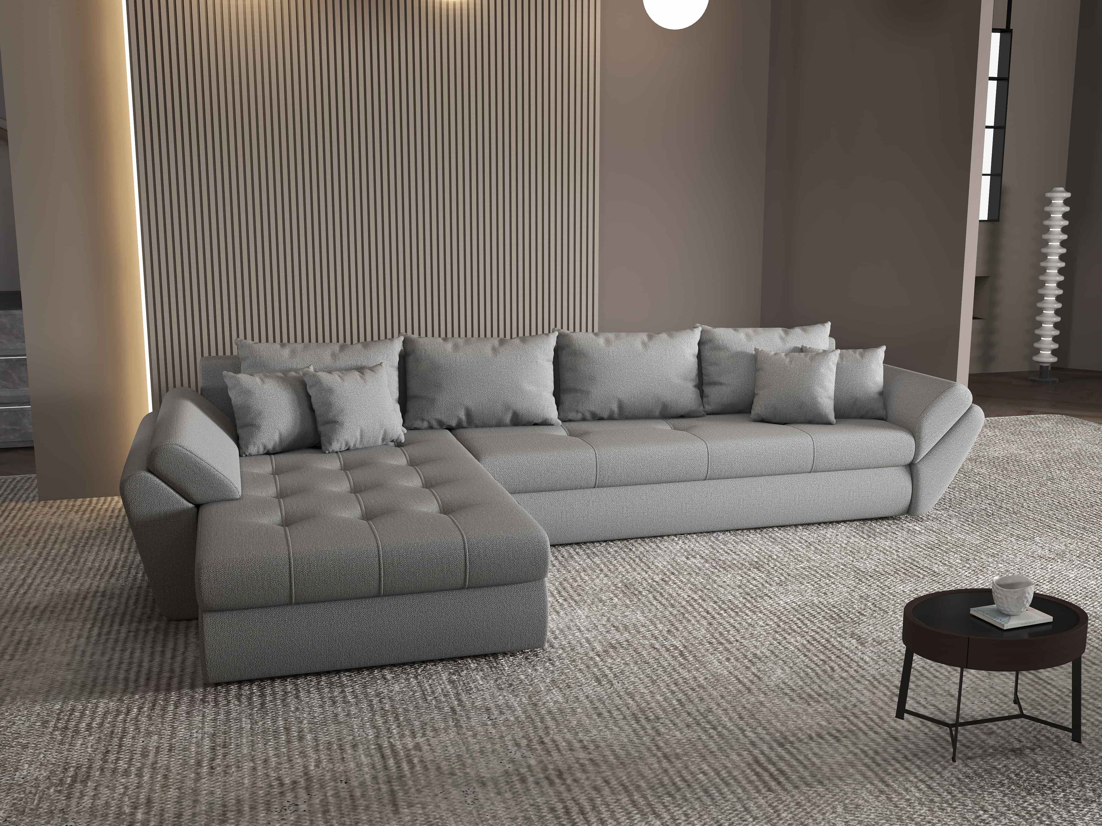 Colțar extensibil dumonde cu ladă de depozitare si sezut confortabil din spuma high-density, Loana XL Enjoy Gri 335x185 cm