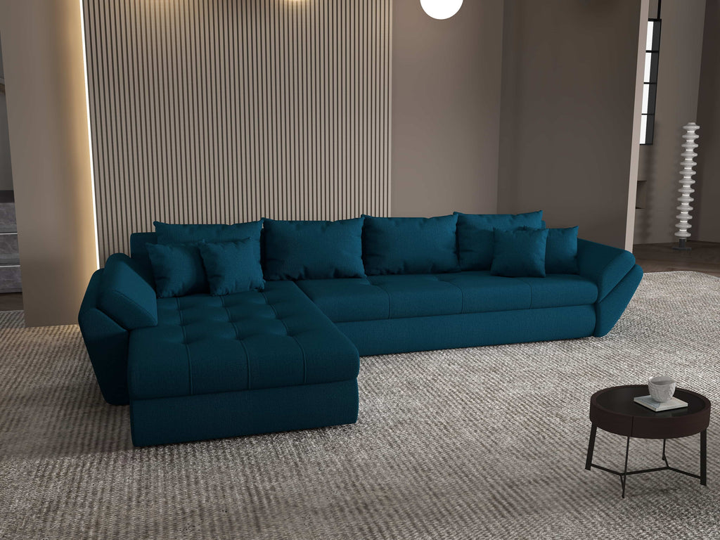 Colțar extensibil dumonde cu ladă de depozitare si sezut confortabil din spuma high-density, Loana XL Enjoy Petrol 335x185 cm