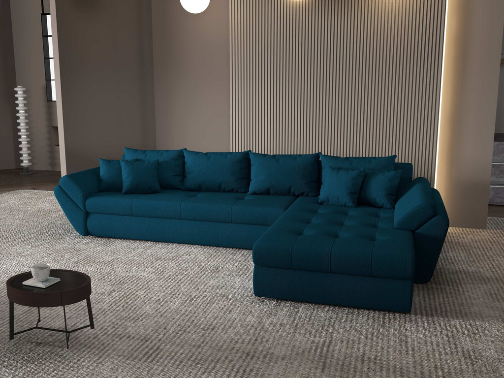 Colțar extensibil dumonde cu ladă de depozitare si sezut confortabil din spuma high-density, Loana XL Enjoy Petrol II 335x185 cm