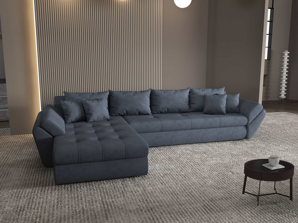 Colțar extensibil dumonde cu ladă de depozitare si sezut confortabil din spuma high-density, Loana XL Enjoy Antracit 335x185 cm