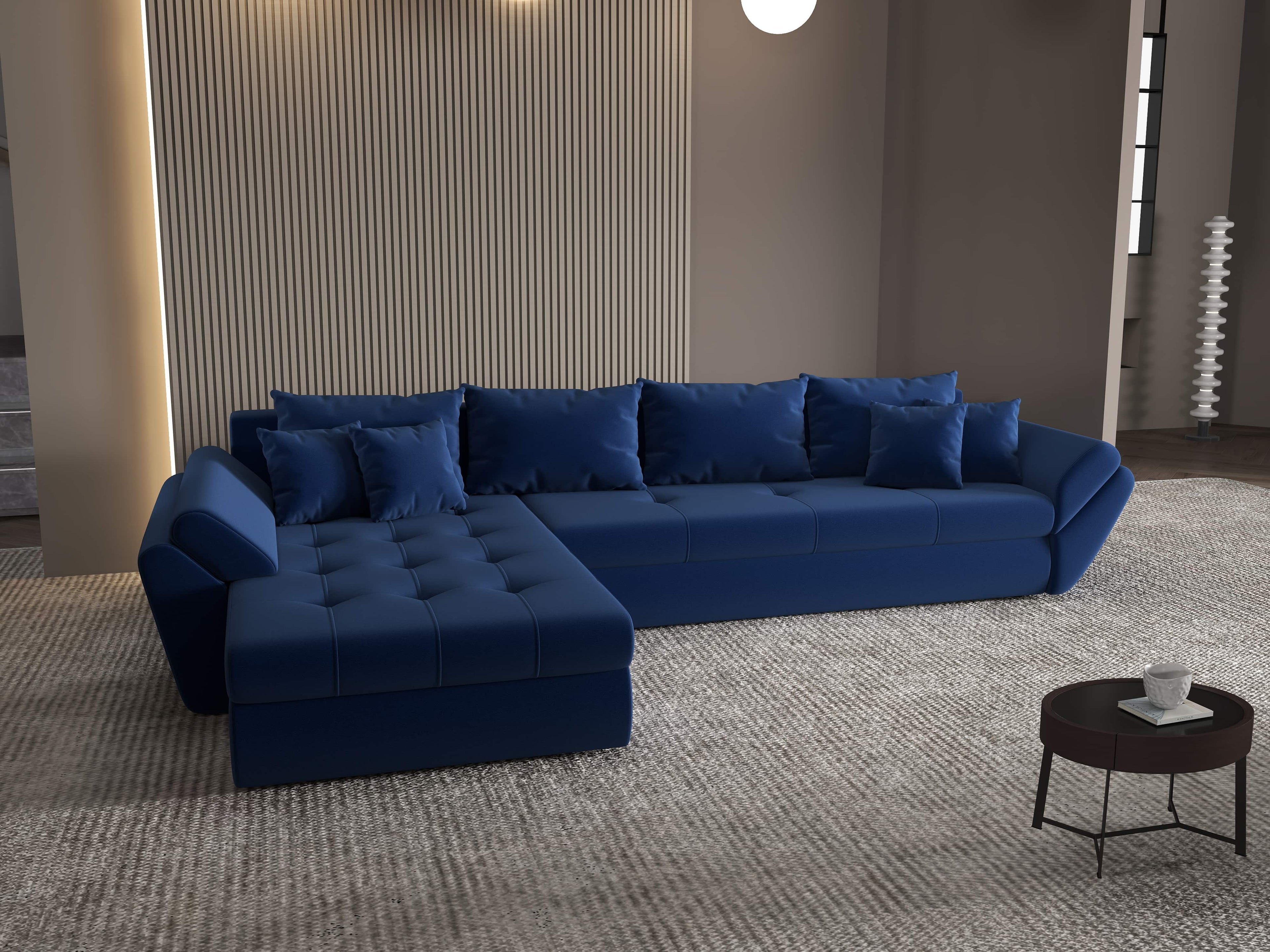 Colțar extensibil dumonde cu ladă de depozitare si sezut confortabil din spuma high-density, Loana XL Royal Albastru 335x185 cm