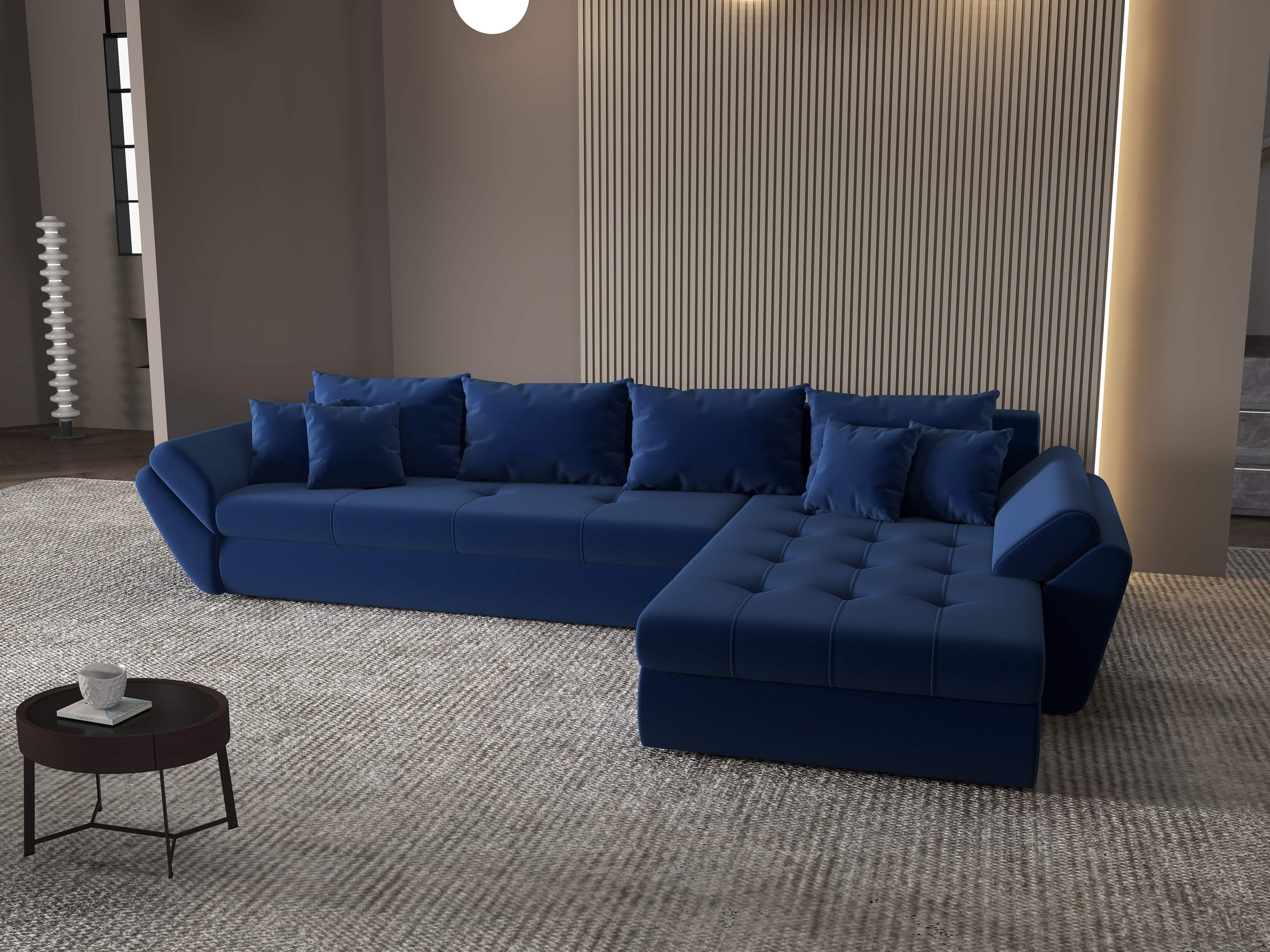 Colțar extensibil dumonde cu ladă de depozitare si sezut confortabil din spuma high-density, Loana XL Royal Albastru II 335x185 cm